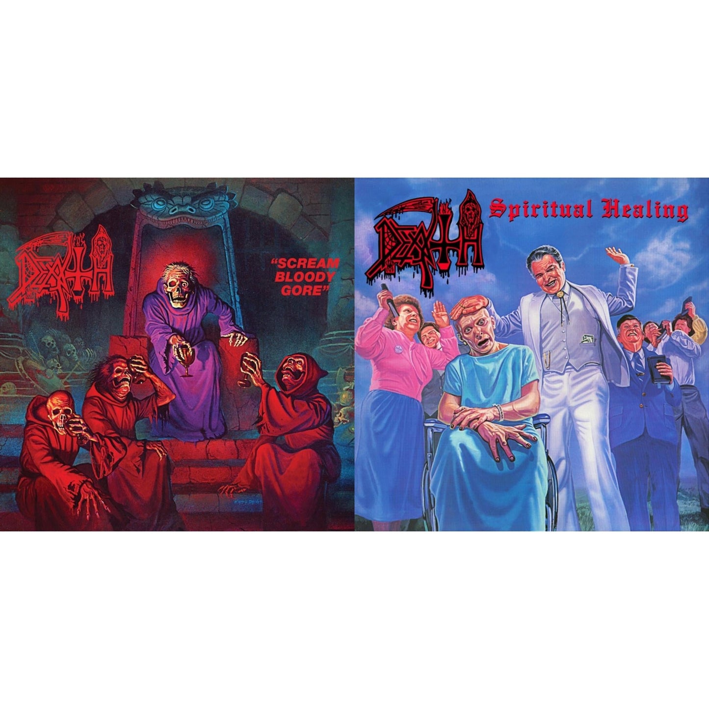 Scream Bloody Gore (Neon Violet, Bone White & Red  Tri Color Merge With Splatter LP Vinyl) & Spiritual Healing