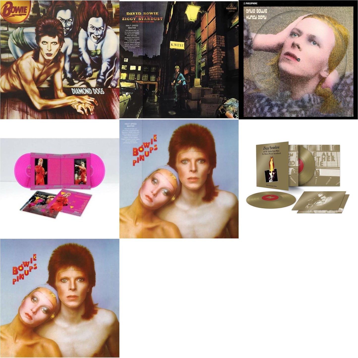 David Bowie - Diamond Dogs (2016 Remastered Version) & Rise & Fall Of Ziggy Stardust & The Spiders From Mars (2012 Remaster/Half-Speed Master) & Hunky Dory (2015 Remaster/50Th Anniv/Picture Disc) & Montreal '87 (Limited/Pink LP Vinyl) & Pinups (2015