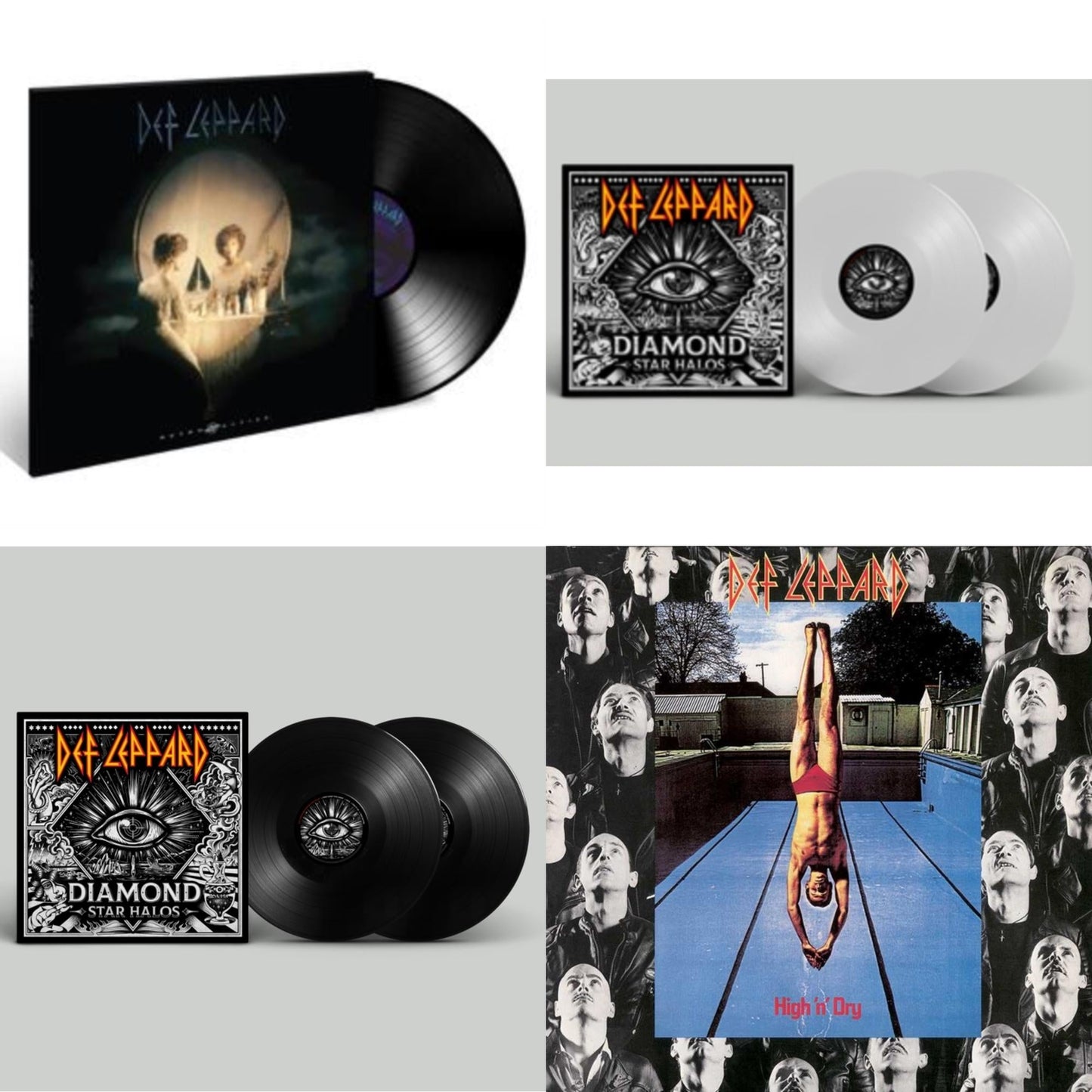 This is a 4 LP Vinyl SKU bundle.
1.This LP Vinyl is brand new.Format: LP VinylMusic Style: GlamThis item's title is: Diamond Star Halos (Clear Vinyl/2LP)Artist: Def LeppardLabel: MercuryBarcode: 602438945160Release Date: 5/27/2022
2.This LP Vinyl is brand new.