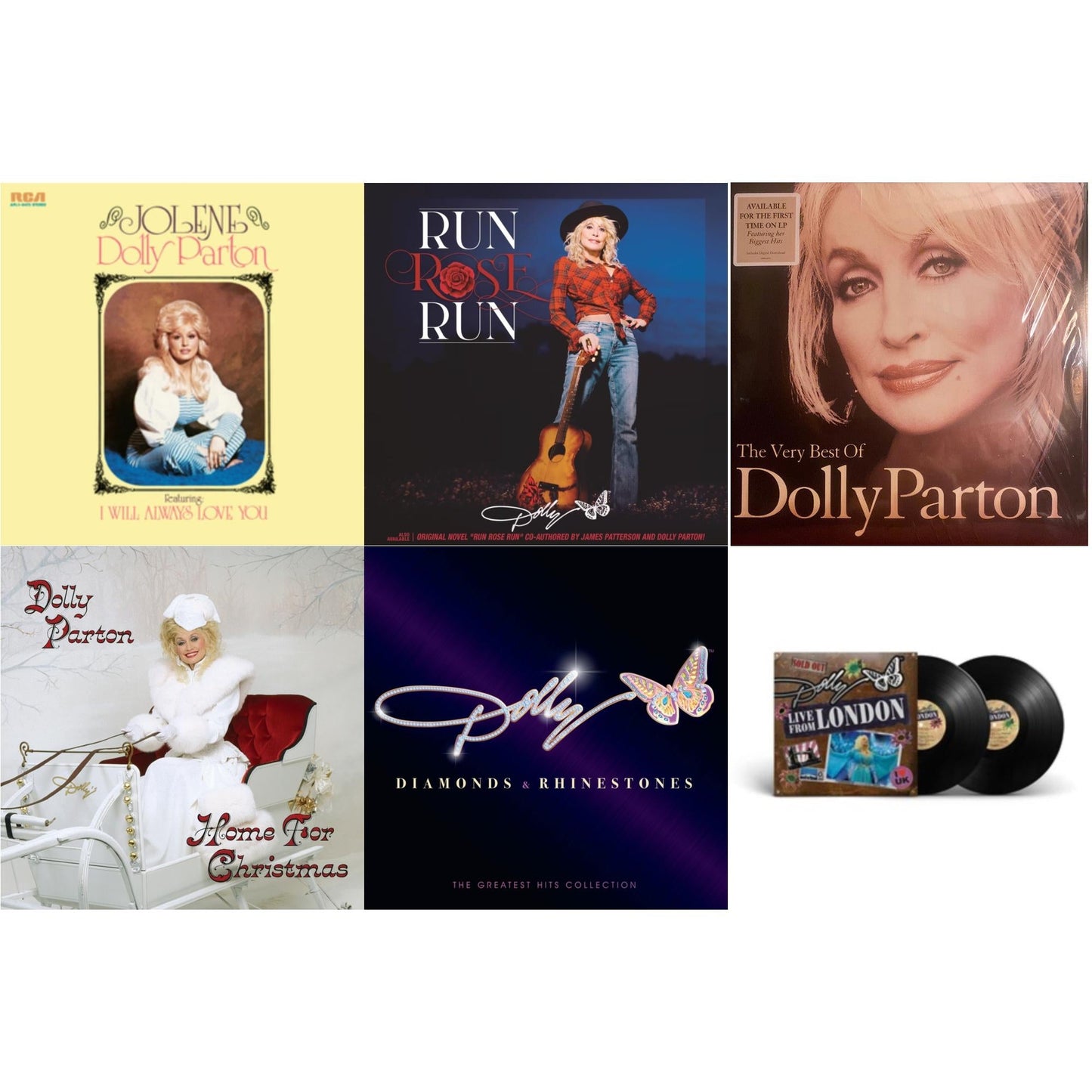 Jolene (140G/Dl Insert) & Run Rose Run & Very Best Of Dolly Parton (2LP) & Home For Christmas (140G) & Diamonds & Rhinestones: The Greatest Hits Collection (2LP) & Dolly: Live From London (2LP)