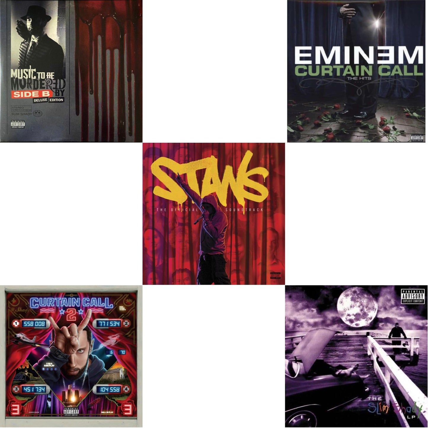 Music To Be Murdered By - Side B (X) (Deluxe Edition/Opaque Grey Vinyl/4LP) & Curtain Call 2 (2LP) & Stans Ost (X) (Ink Bleed Vinyl/2LP) & Curtain Call: Hits & Slim Shady LP