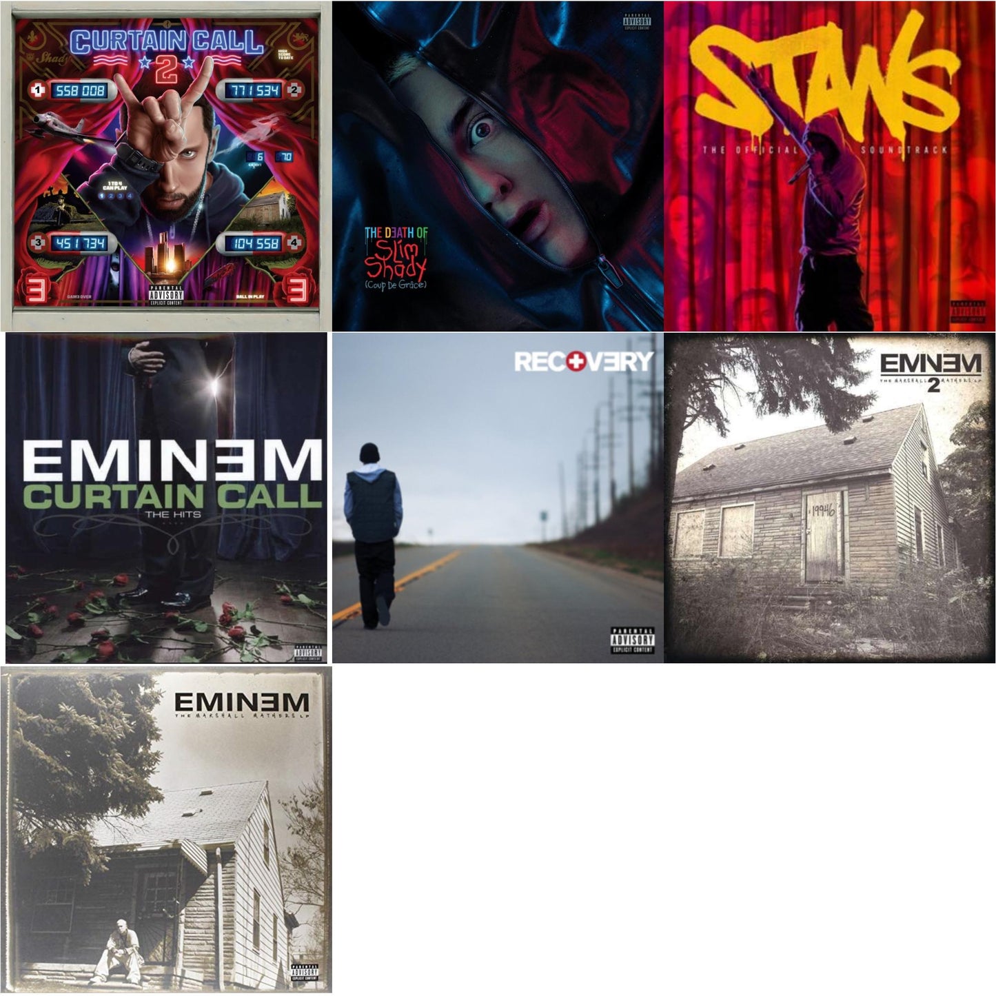 Curtain Call 2 (2LP) & Death Of Slim Shady (Coup De Grace) (X) (Red/Blue Vinyl/2LP) & Stans Ost (X) (Ink Bleed Vinyl/2LP) & Curtain Call: Hits & Recovery & Marshall Mathers LP 2 & Marshall Mathers LP