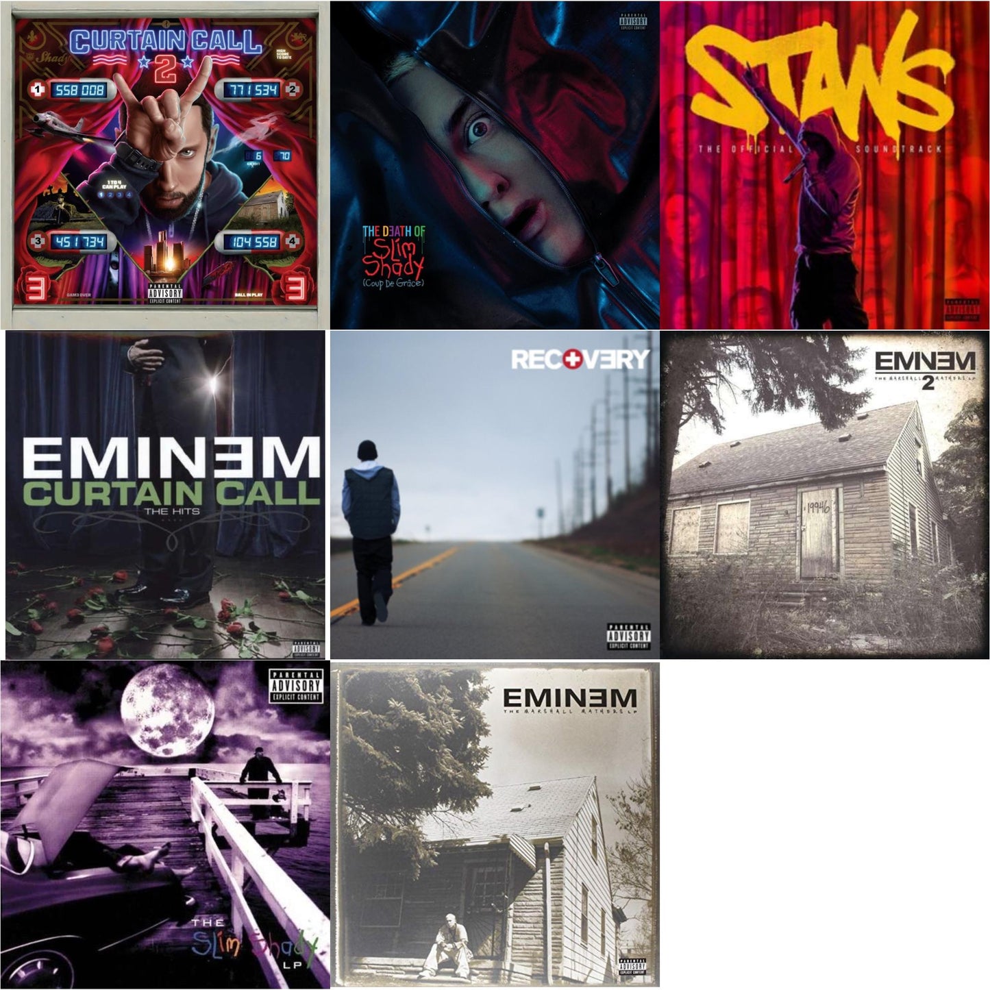 Curtain Call 2 (2LP) & Death Of Slim Shady (Coup De Grace) (X) (Red/Blue Vinyl/2LP) & Stans Ost (X) (Ink Bleed Vinyl/2LP) & Curtain Call: Hits & Recovery & Marshall Mathers LP 2 & Slim Shady LP & Marshall Mathers LP