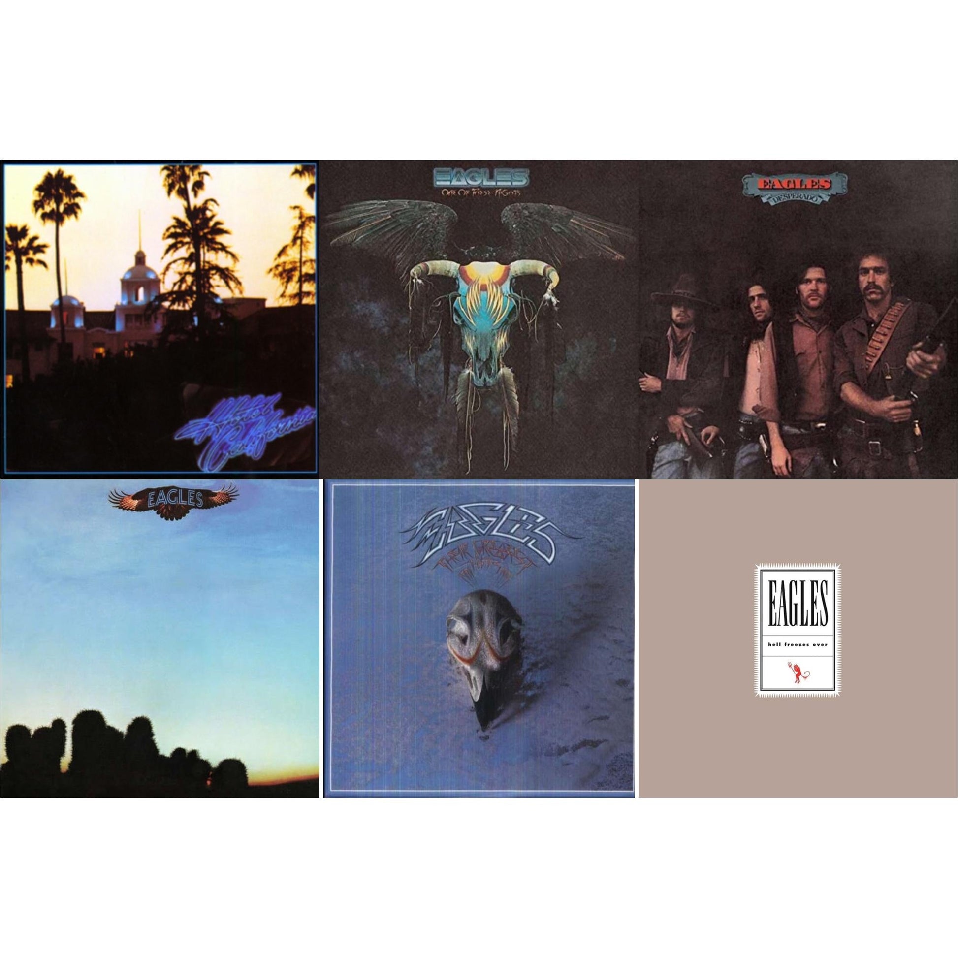 This is a 6 LP Vinyl SKU bundle.
1.This LP Vinyl is brand new.Format: LP VinylMusic Style: Country RockThis item's title is: Hotel CaliforniaArtist: EaglesLabel: ELEKTRA CATALOG GROUPBarcode: 081227961619Release Date: 2/24/2015
2.This LP Vinyl is brand new.