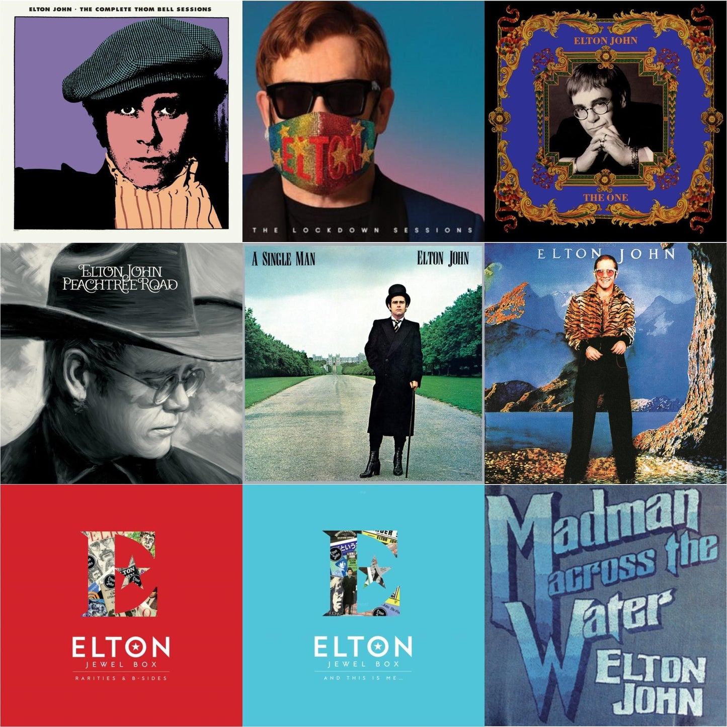 Elton John - Complete Thom Bell Sessions (Ep) (180G/Purple LP Vinyl) & Lockdown Sessions (Blue Vinyl/2LP) (X) & One (2LP) & Peachtree Road (2LP) & Single Man & Caribou (50Th Anniversary Edition/2LP/Blue Vinyl) & Jewel Box (3LP - Rarities & B-Sides) &