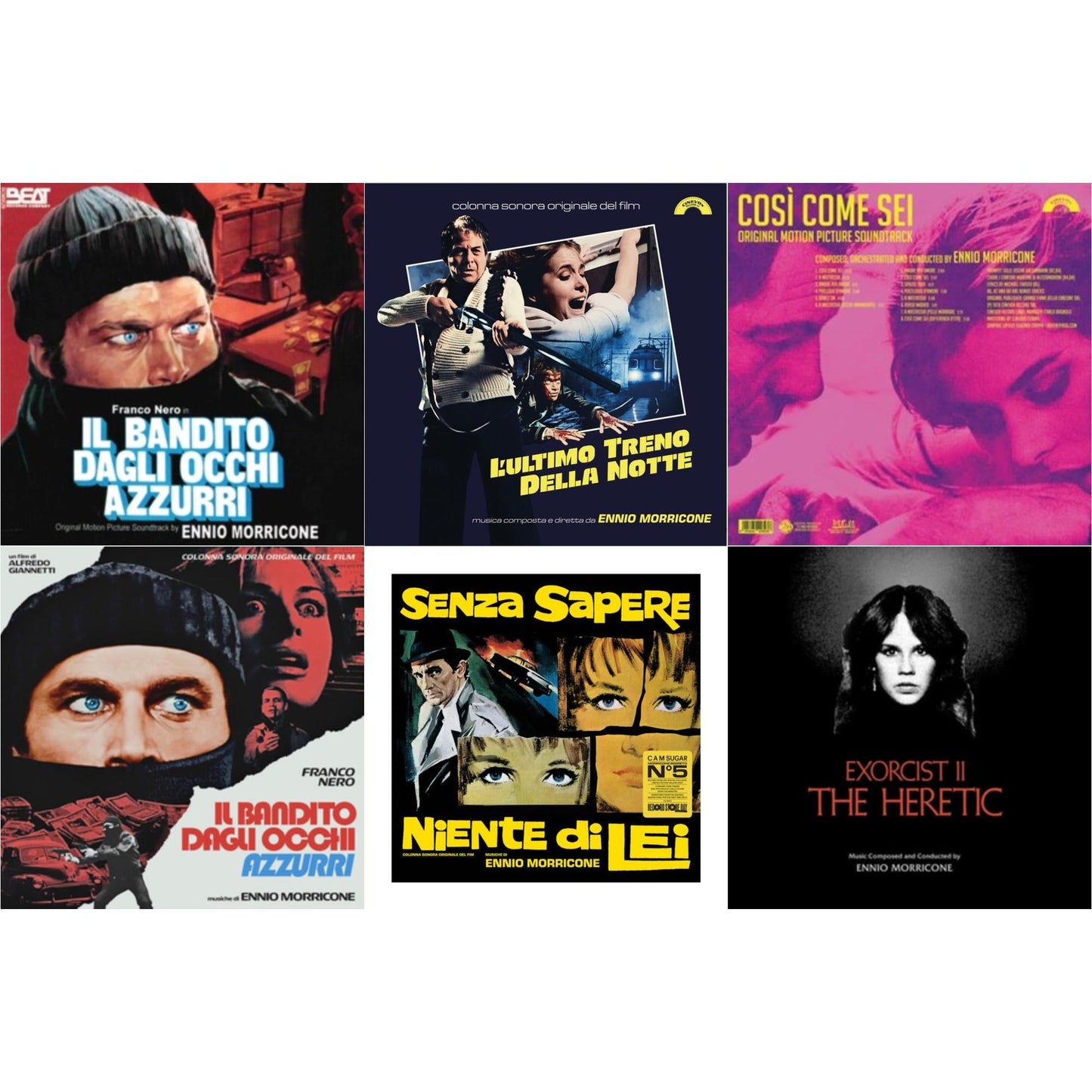 Ennio Morricone - Blue-Eyed Bandit (Il Bandito Dagli Occhi Azzurri) Ost & L’Ultimo Treno Della Notte (Yellow LP Vinyl) & Così Come Sei Ost (Limited/180G/Solid Pink LP Vinyl) & Blue-Eyed Bandit (Il Bandito Dagli Occhi Azzurri) Ost (Blue LP Vinyl)