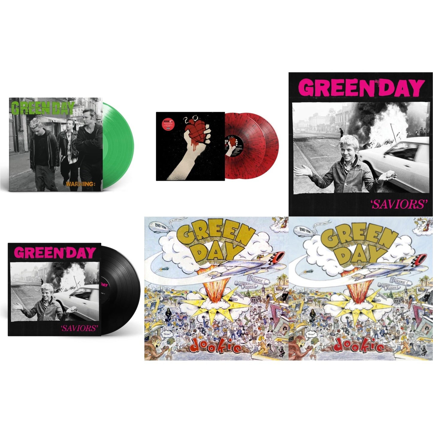 Warning (Fluorescent Green LP Vinyl) & American Idiot (2LP/Red & Black Splatter Vinyl) & Saviors (180G/Deluxe LP Vinyl) & Saviors & Dookie (Picture Disc) & Dookie