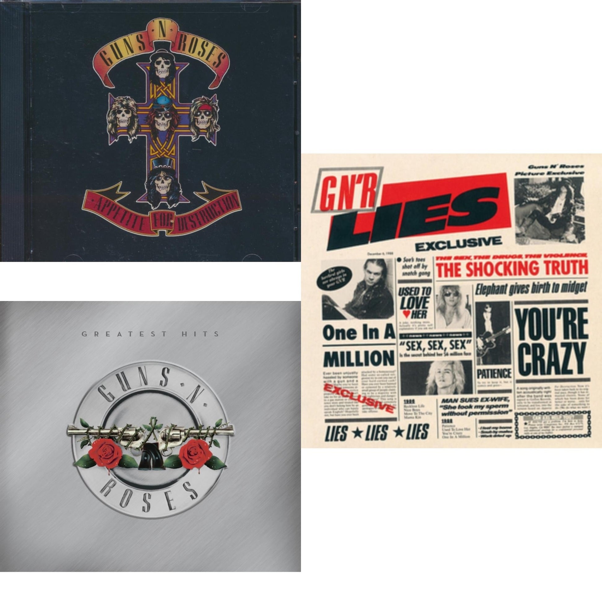 This is a 3 CD SKU bundle.
1.This CD is brand new.Format: CDMusic Style: Hard RockThis item's title is: Appetite For DestructionArtist: Guns N' RosesLabel: GEFFENBarcode: 720642421123Release Date: 8/26/1988
2.This CD is brand new.