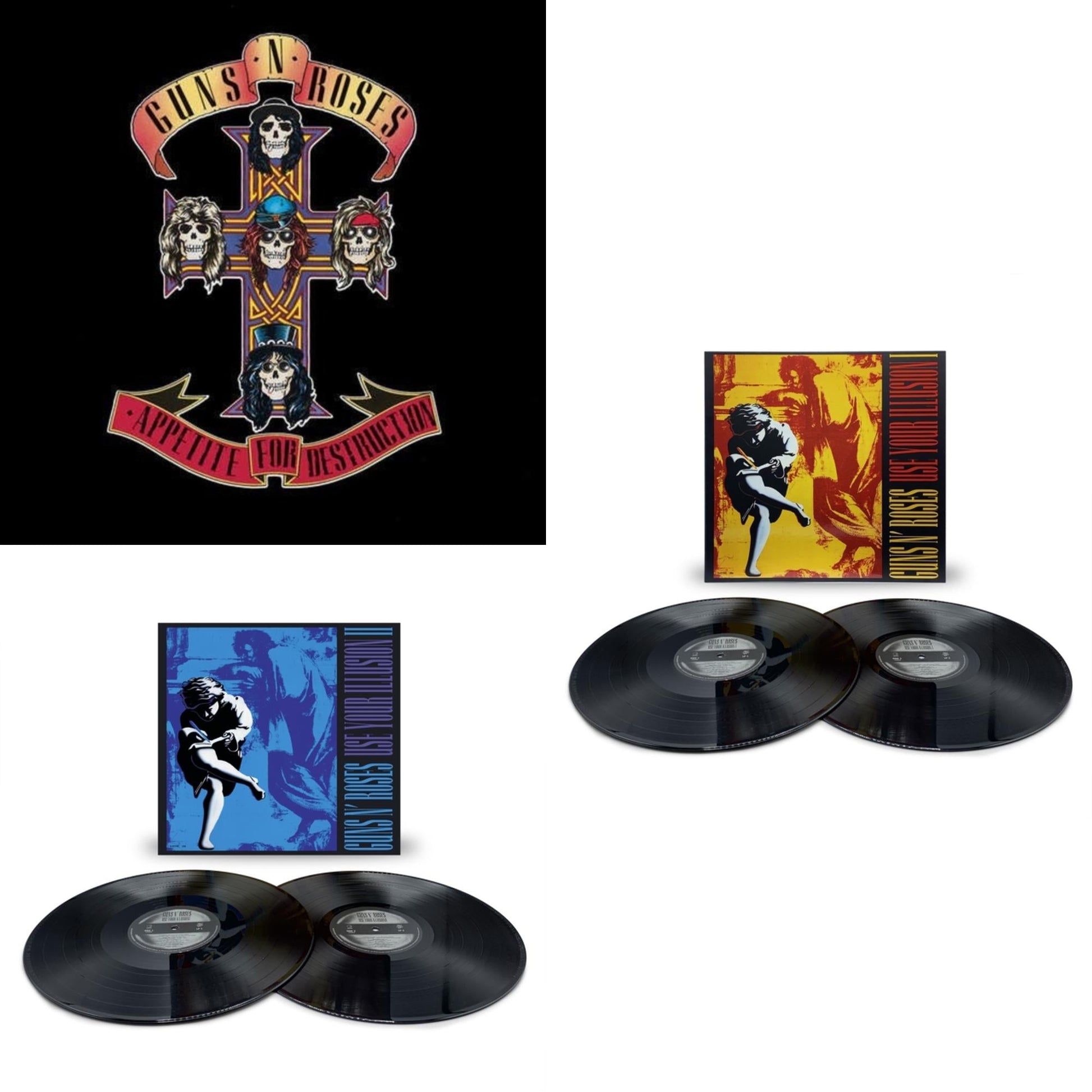 This is a 3 LP Vinyl SKU bundle.
1.This LP Vinyl is brand new.Format: LP VinylMusic Style: Hard RockThis item's title is: Appetite For DestructionArtist: Guns N' RosesLabel: GEFFENBarcode: 720642414811Release Date: 12/9/2008
2.This LP Vinyl is brand new.