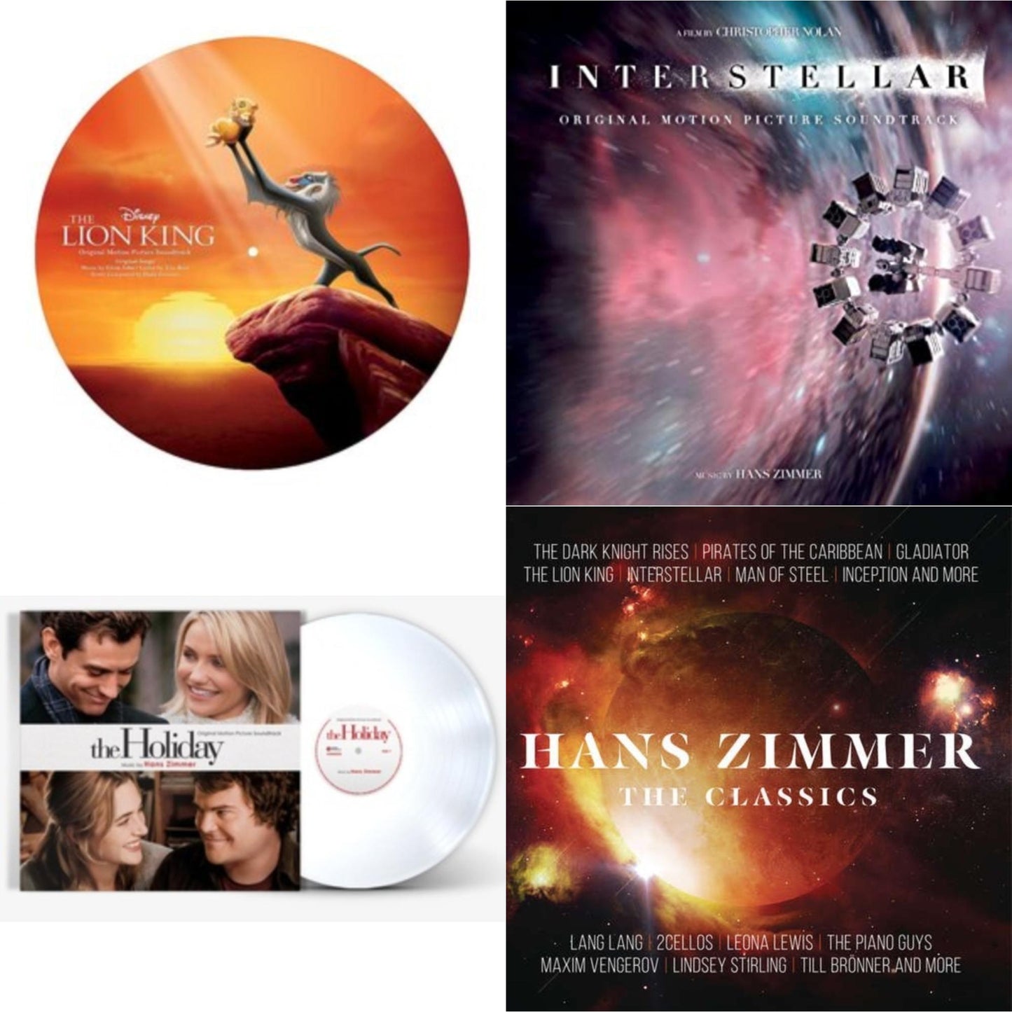This is a 4 LP Vinyl SKU bundle.
1.This LP Vinyl is brand new.Format: LP VinylMusic Style: ScoreThis item's title is: Lion King Ost (Picture Disc)Artist: Hans ZimmerLabel: WALT DISNEY RECORDSBarcode: 050087304607Release Date: 3/24/2017
2.This LP Vinyl is brand new.