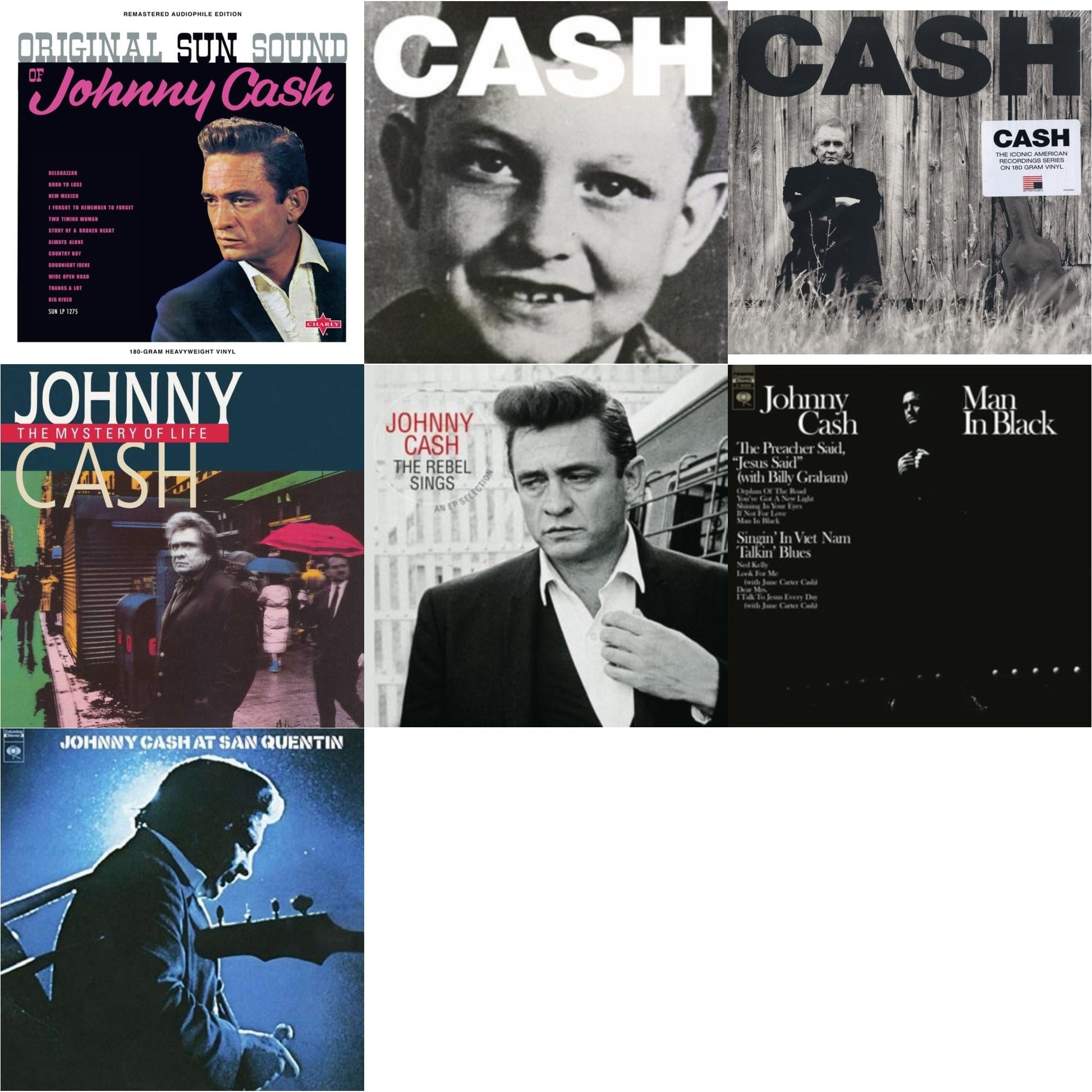 This is a 7 LP Vinyl SKU bundle.
1.This LP Vinyl is brand new.Format: LP VinylThis item's title is: Original Sun Sound Of Johnny CashArtist: Johnny CashLabel: CHARLYBarcode: 5060767440612Release Date: 10/16/2020
2.This LP Vinyl is brand new.