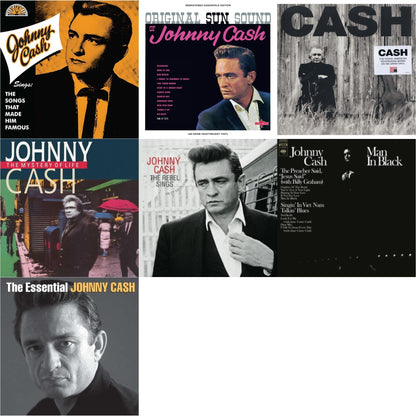 Johnny Cash - Sings The Songs That Made Him Famous (Remastered 2023) (Tangerine LP Vinyl) & Original Sun Sound Of Johnny Cash & American Ii: Unchained (180G) & Mystery Of Life & Rebel Sings (Crystal Clear & Solid Silver LP Vinyl) & Man In Black