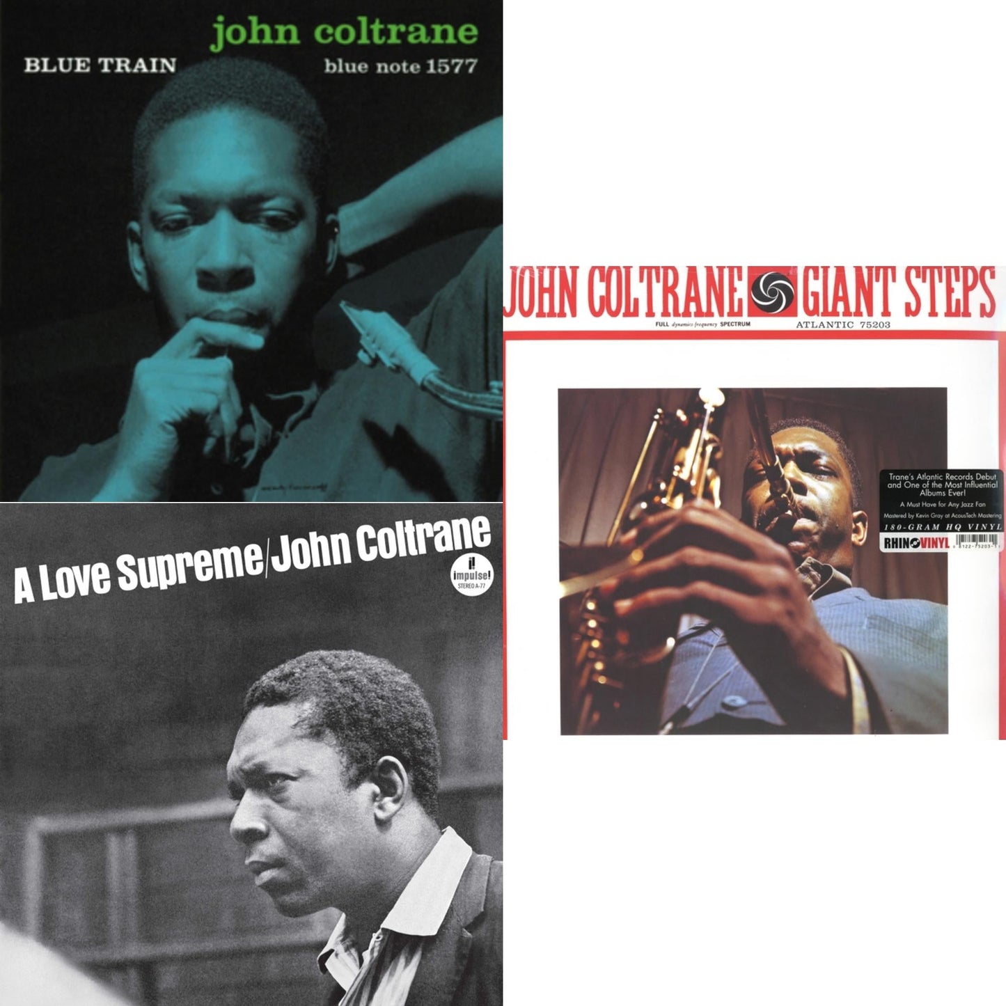 This is a 3 LP Vinyl SKU bundle.
1.This LP Vinyl is brand new.Format: LP VinylMusic Style: Hard BopThis item's title is: Blue TrainArtist: John ColtraneLabel: Blue NoteBarcode: 602537714100Release Date: 3/25/2014
2.This LP Vinyl is brand new.