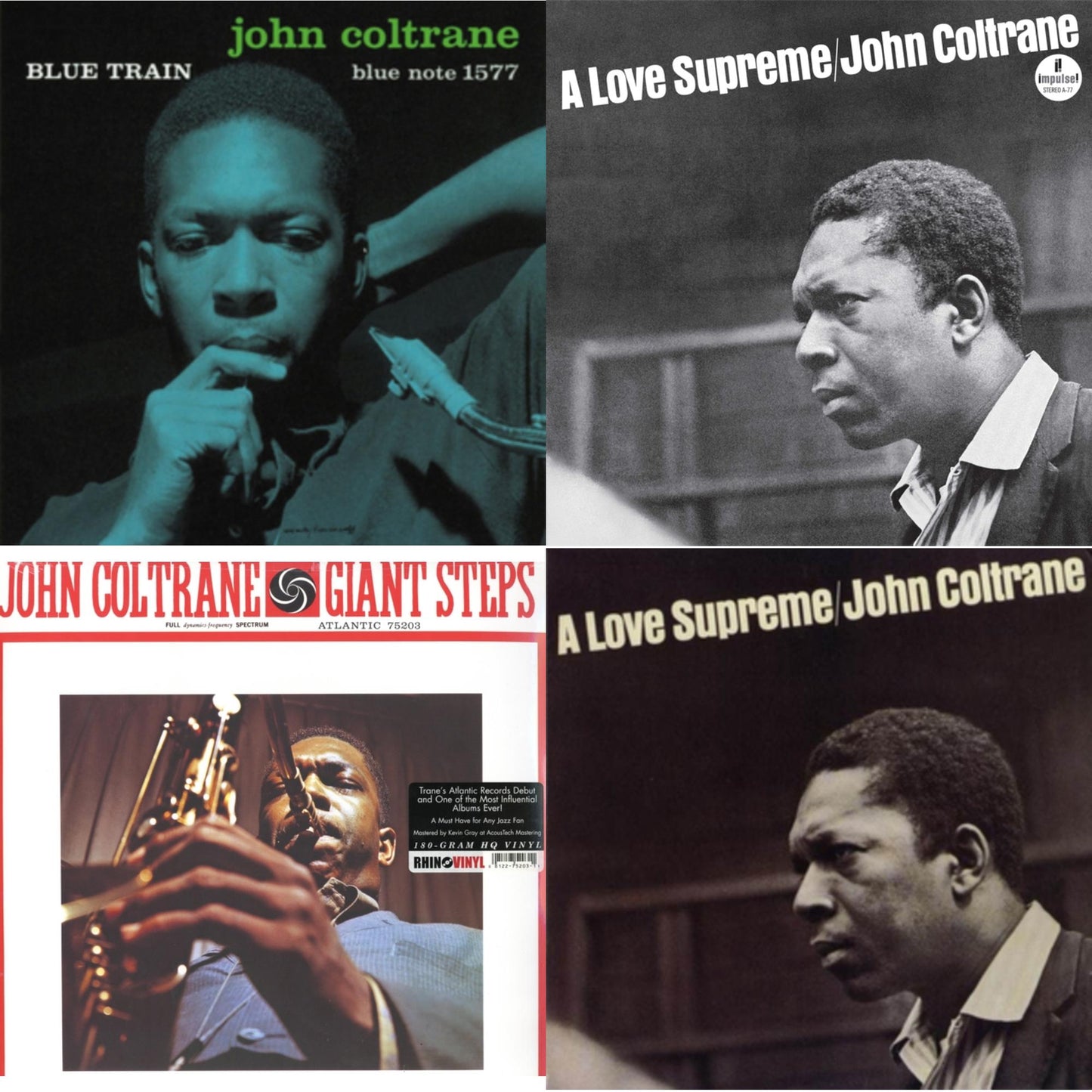 This is a 4 LP Vinyl SKU bundle.
1.This LP Vinyl is brand new.Format: LP VinylMusic Style: Hard BopThis item's title is: Blue TrainArtist: John ColtraneLabel: Blue NoteBarcode: 602537714100Release Date: 3/25/2014
2.This LP Vinyl is brand new.