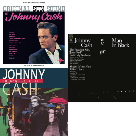 This is a 3 LP Vinyl SKU bundle.
1.This LP Vinyl is brand new.Format: LP VinylThis item's title is: Original Sun Sound Of Johnny CashArtist: Johnny CashLabel: CHARLYBarcode: 5060767440612Release Date: 10/16/2020
2.This LP Vinyl is brand new.