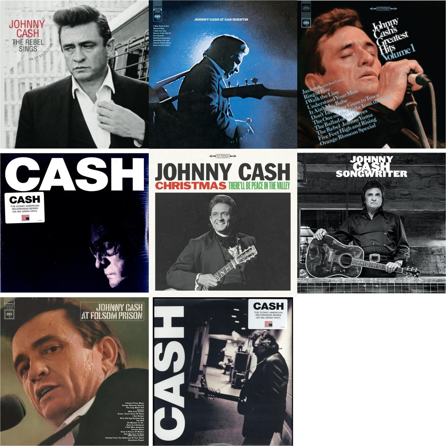 At Folsom Prison & At San Quentin & Greatest Hits, Volume 1 & Songwriter & American Iii: Soitary Man & American Iv: The Man Comes Around & Rebel Sings (Crystal Clear & Solid Silver LP Vinyl) & Christmas: There'll Be Peace In The Valley