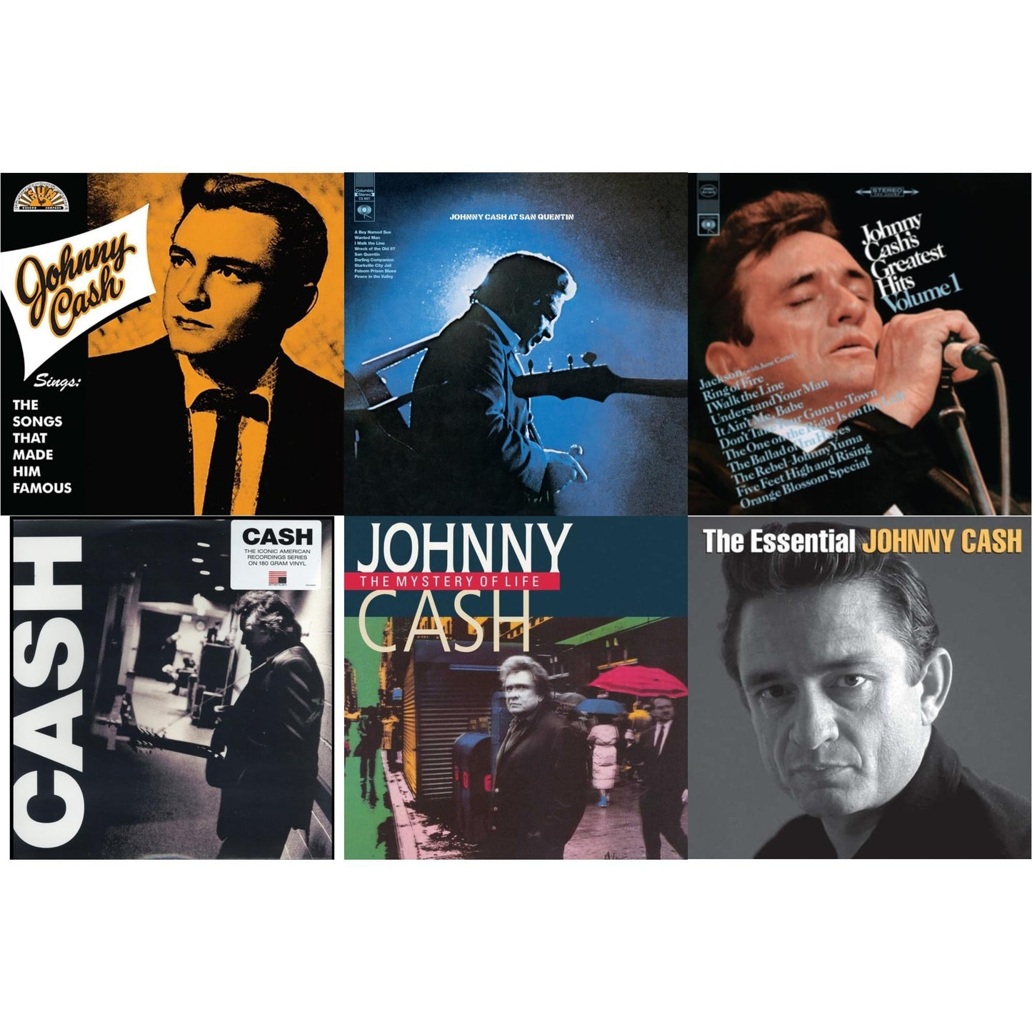 Sings The Songs That Made Him Famous (Remastered 2023) (Tangerine LP Vinyl) & At San Quentin & Greatest Hits, Volume 1 & American Iii: Soitary Man & Mystery Of Life & Essential Johnny Cash