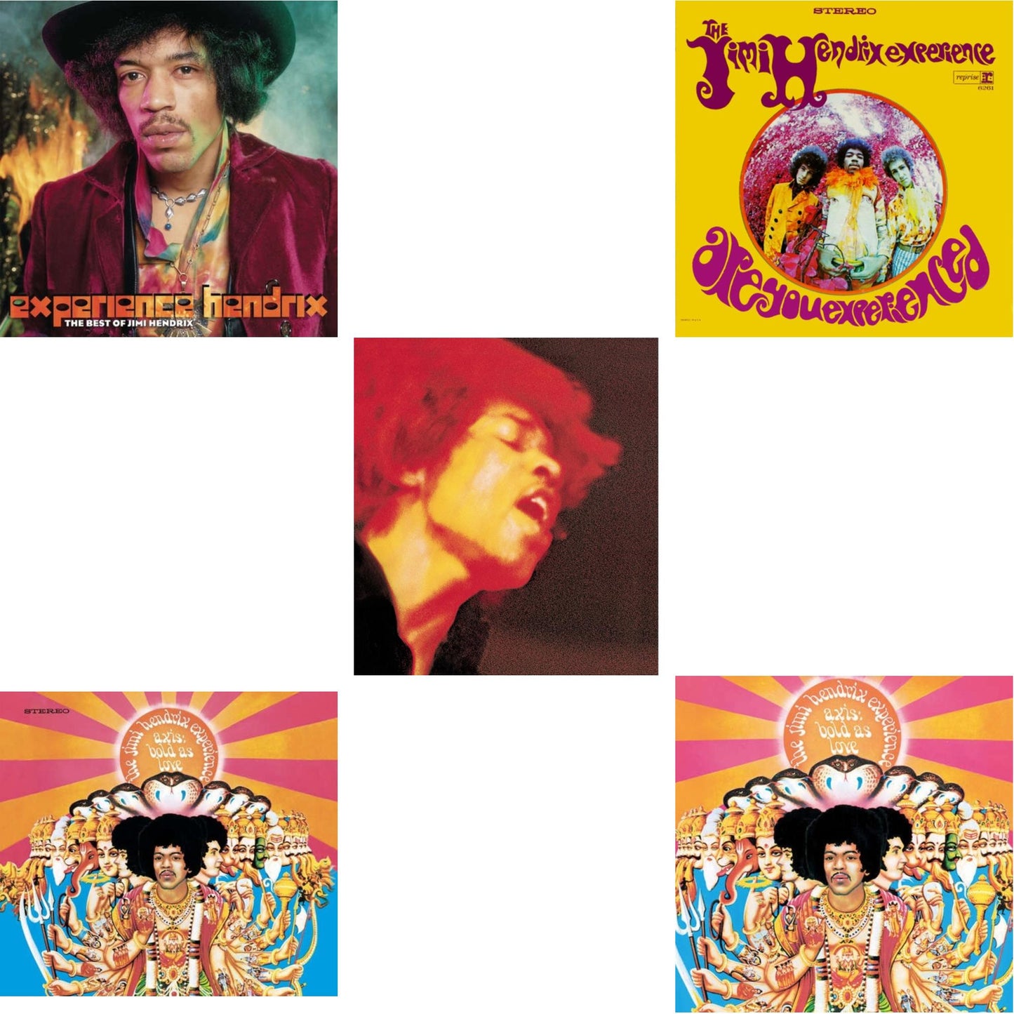 This is a 5 LP Vinyl SKU bundle.
1.This LP Vinyl is brand new.Format: LP VinylMusic Style: Psychedelic RockThis item's title is: Axis: Bold As Love (180G)Artist: Jimi Experience HendrixLabel: SMGBarcode: 886976239619Release Date: 3/9/2010
2.This LP Vinyl is brand new.