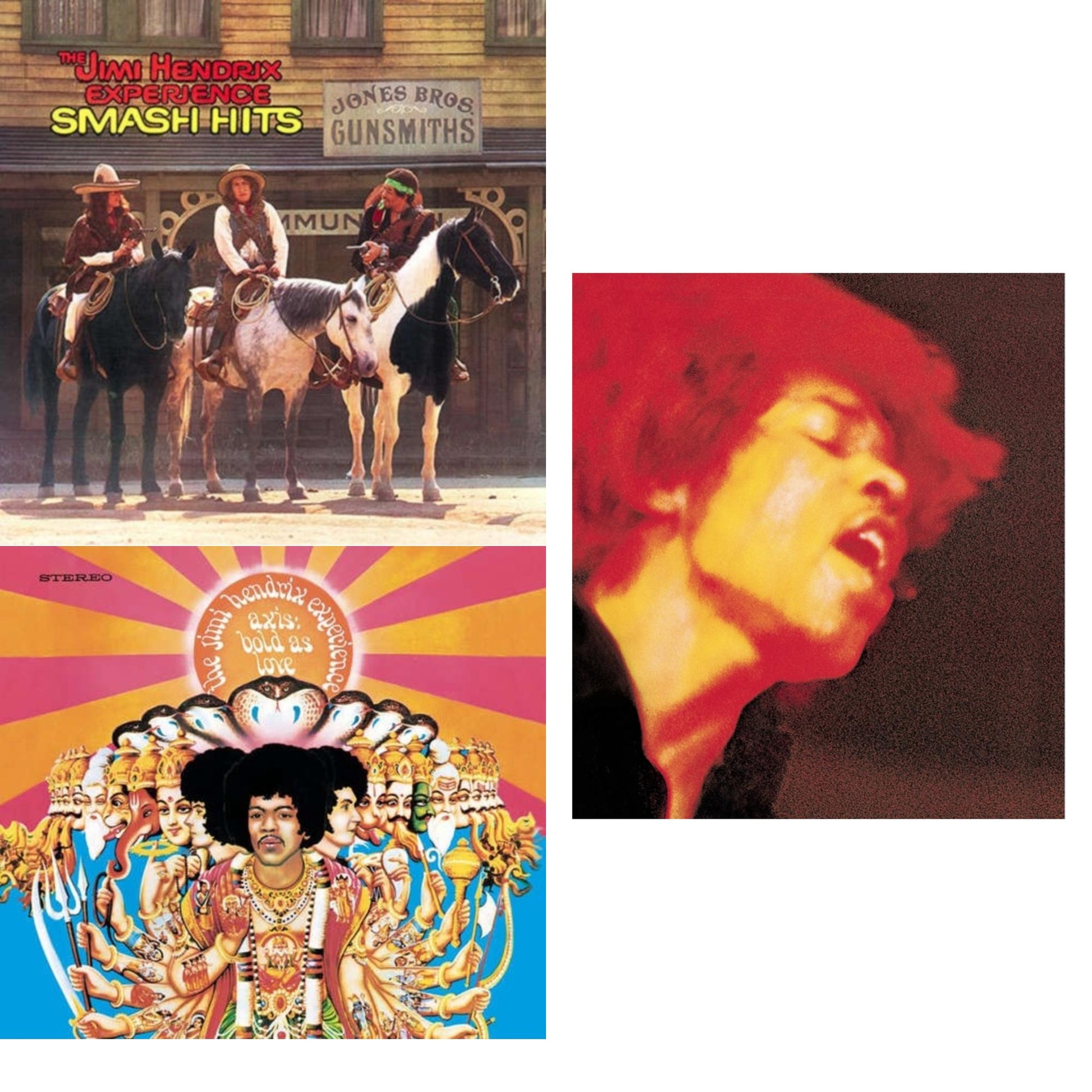 This is a 3 LP Vinyl SKU bundle.
1.This LP Vinyl is brand new.Format: LP VinylMusic Style: Psychedelic RockThis item's title is: Axis: Bold As Love (180G)Artist: Jimi Experience HendrixLabel: SMGBarcode: 886976239619Release Date: 3/9/2010
2.This LP Vinyl is brand new.