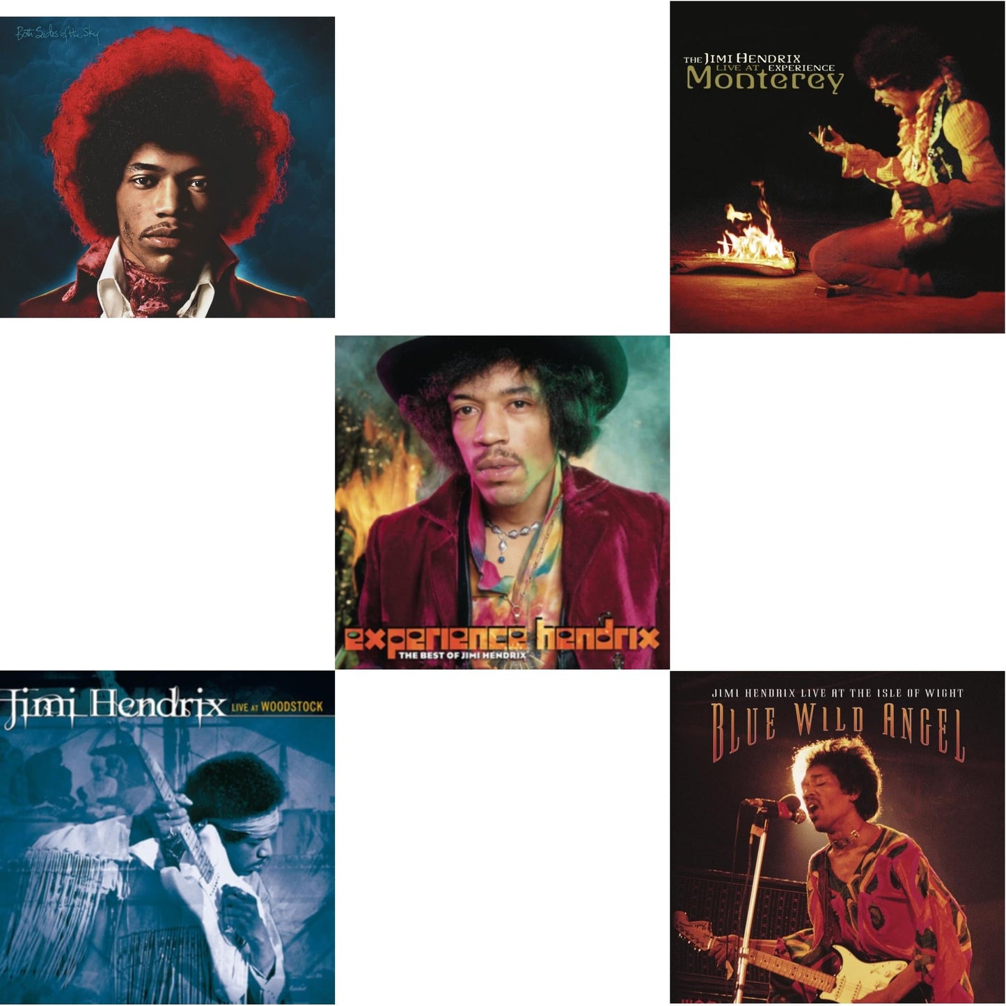 Both Sides Of The Sky & Live At Woodstock & Experience Hendrix: Best Of Jimi Hendrix & Live At Monterey & Blue Wild Angel: Jimi Hendrix Live At The Isle Of Wight