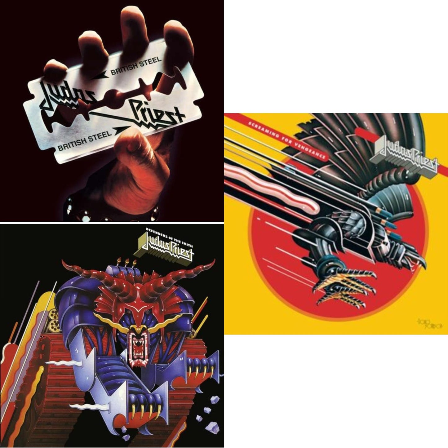 This is a 3 LP Vinyl SKU bundle.
1.This LP Vinyl is brand new.Format: LP VinylMusic Style: Heavy MetalThis item's title is: British Steel (180G)(Dl Code)Artist: Judas PriestLabel: COLUMBarcode: 889853909513Release Date: 12/1/2017
2.This LP Vinyl is brand new.