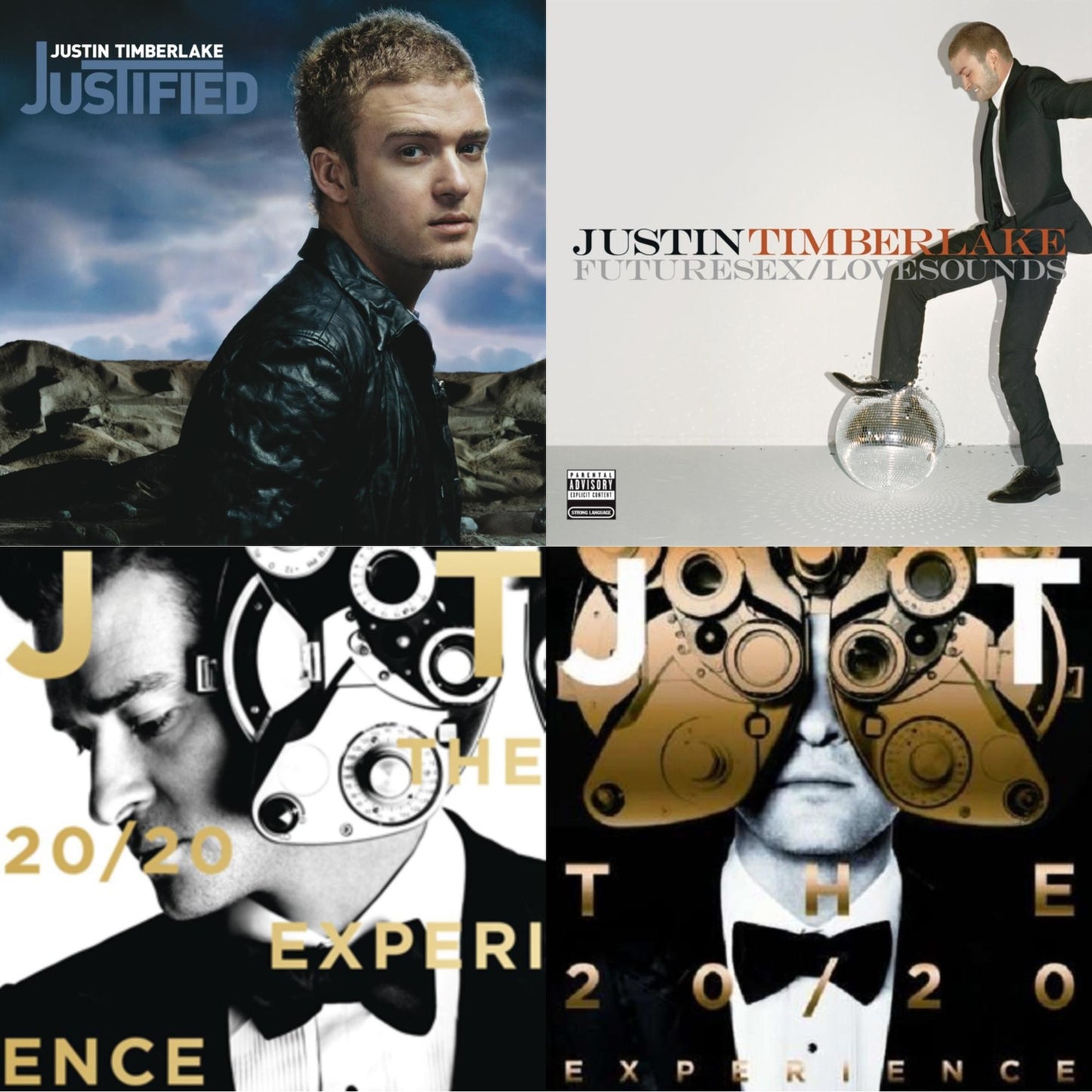 This is a 4 LP Vinyl SKU bundle.
1.This LP Vinyl is brand new.Format: LP VinylThis item's title is: JustifiedArtist: Justin TimberlakeLabel: LEGACYBarcode: 012414182319Release Date: 11/26/2002
2.This LP Vinyl is brand new.