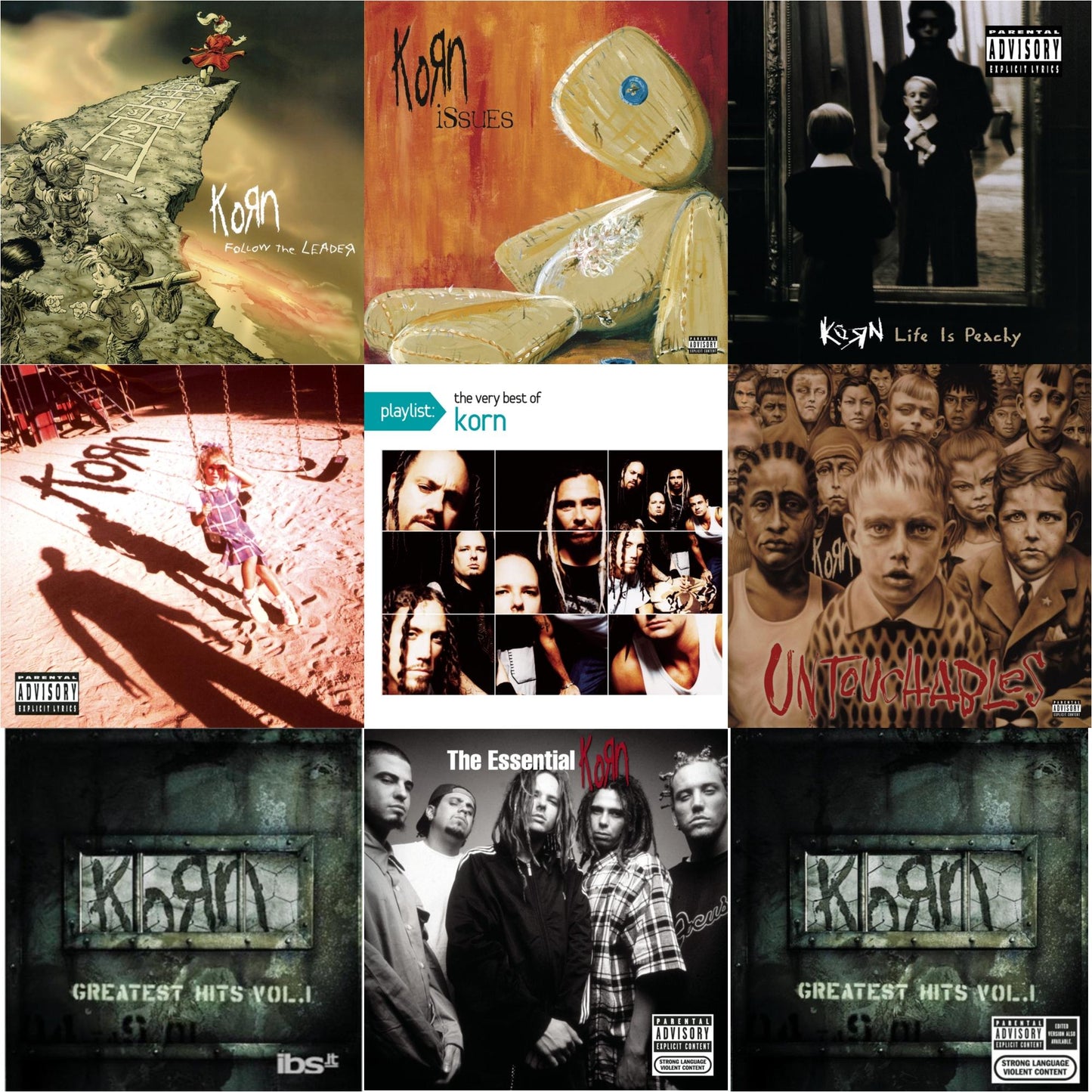 Korn - Greatest Hits Vol.1 & Greatest Hits Vol.1 & Essential Korn & Life Is Peachy & Korn (Explicit) & Issues (Explicit) & Untouchables & Playlist: Very Best Of Korn & Follow The Leader - CD Bundle