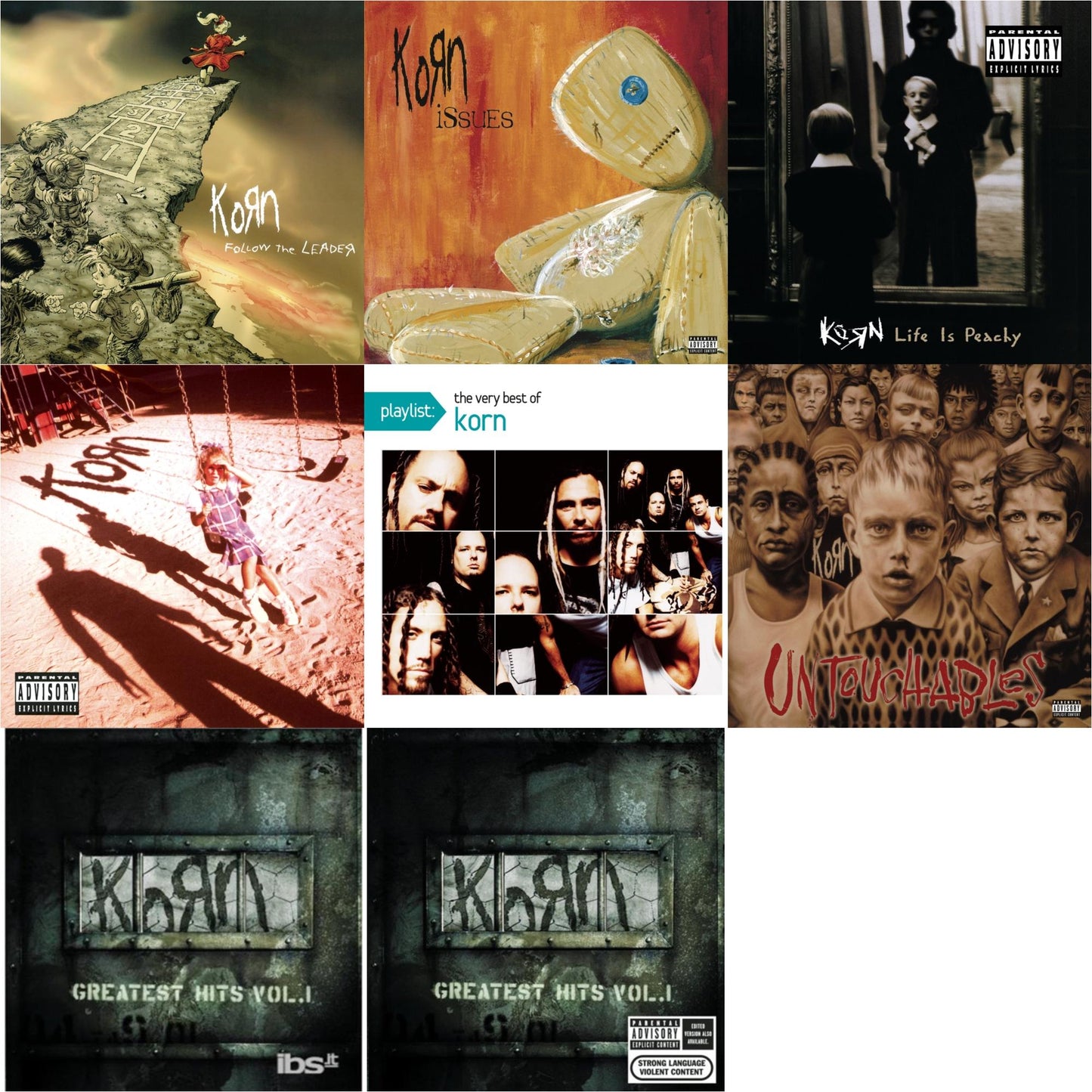 Korn - Greatest Hits Vol.1 & Greatest Hits Vol.1 & Life Is Peachy & Korn (Explicit) & Issues (Explicit) & Untouchables & Playlist: Very Best Of Korn & Follow The Leader - CD Bundle