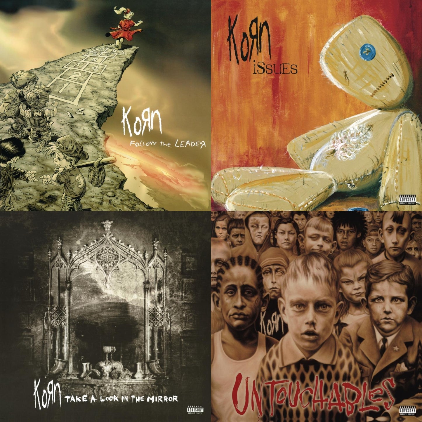 This is a 4 LP Vinyl SKU bundle.
1.This LP Vinyl is brand new.Format: LP VinylMusic Style: Nu MetalThis item's title is: Follow The Leader (Pa) (2 LP/140G)Artist: KornLabel: LEGACY/ EPICBarcode: 190758658513Release Date: 9/7/2018
2.This LP Vinyl is brand new.