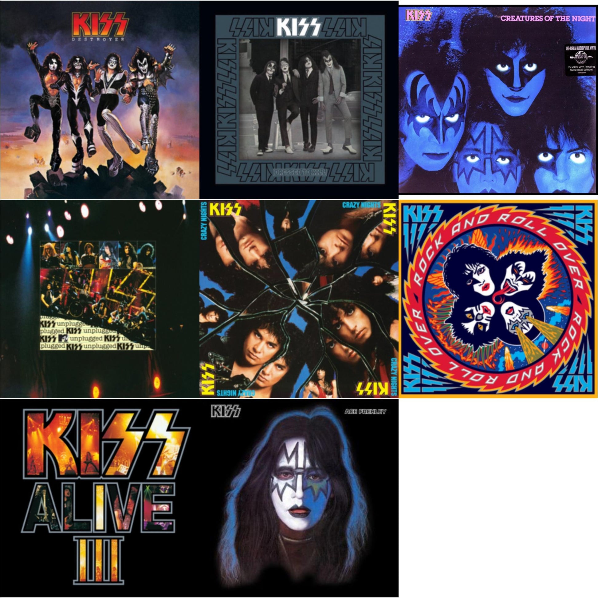 This is a 8 LP Vinyl SKU bundle.
1.This LP Vinyl is brand new.Format: LP VinylMusic Style: Hard RockThis item's title is: DestroyerArtist: KissLabel: Universal Music Group InternationalBarcode: 602537658268Release Date: 4/1/2014
2.This LP Vinyl is brand new.