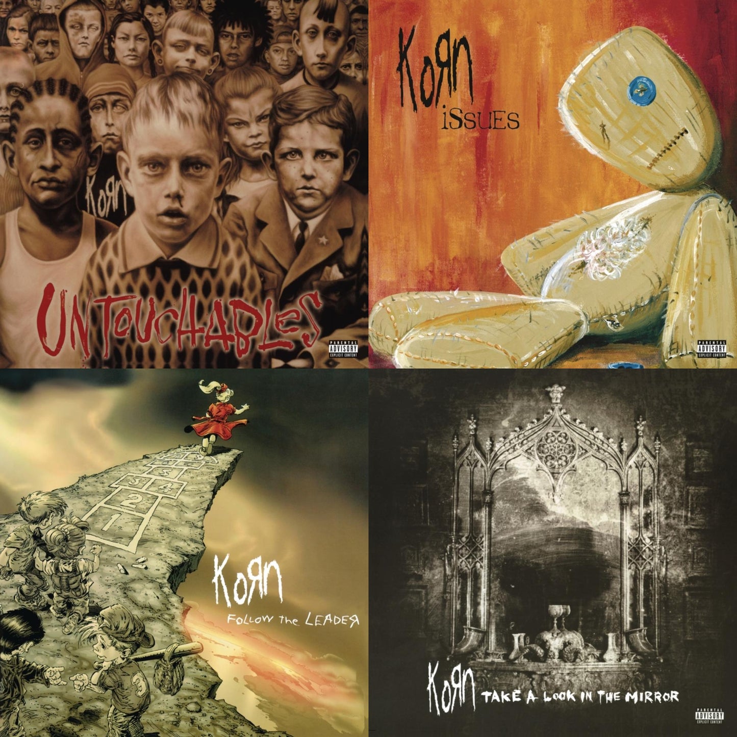 This is a 4 LP Vinyl SKU bundle.
1.This LP Vinyl is brand new.Format: LP VinylMusic Style: Alternative RockThis item's title is: Untouchables (X) (2LP/140G)Artist: KornLabel: LEGACY/ EPICBarcode: 190758440217Release Date: 11/2/2018
2.This LP Vinyl is brand new.
