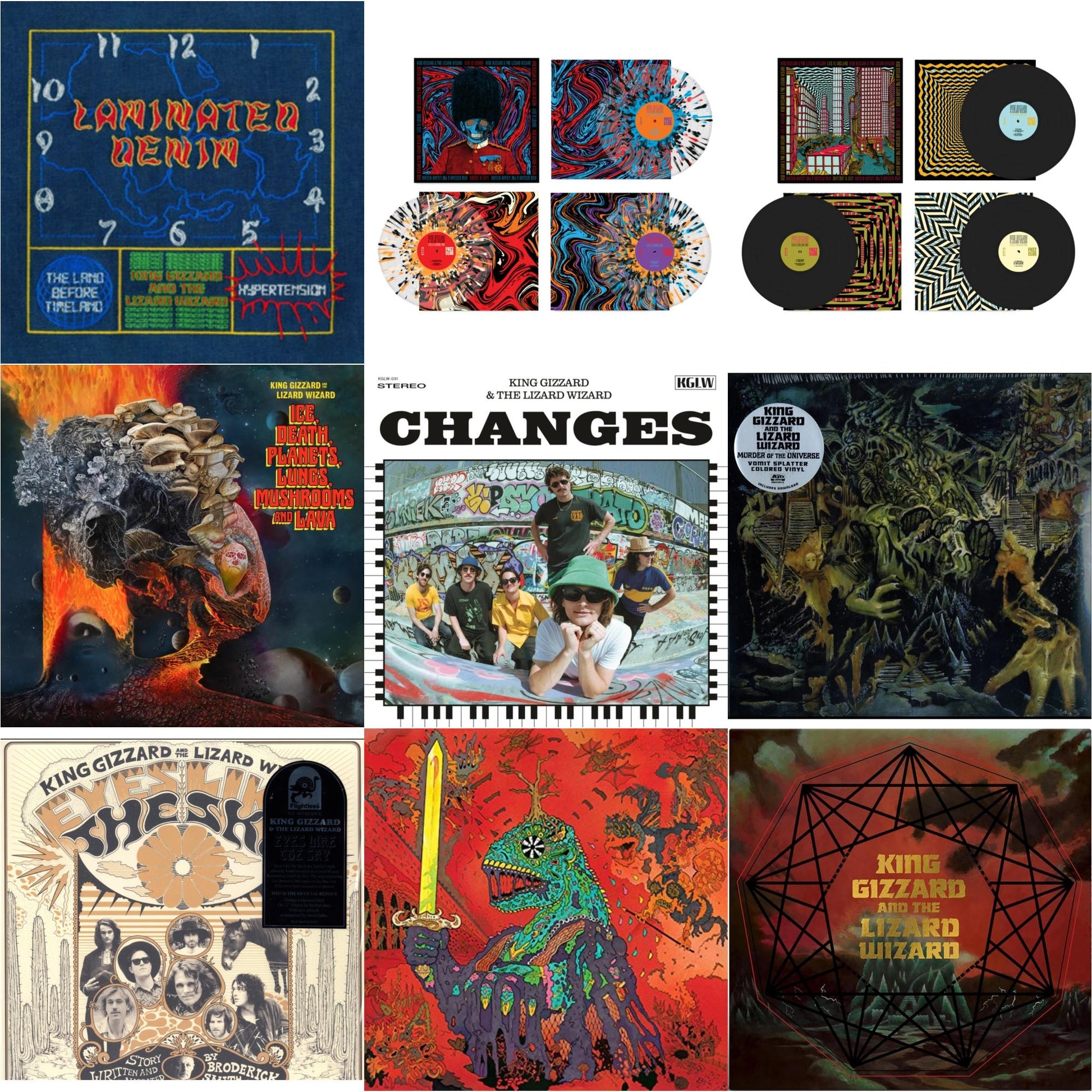 This is a 9 LP Vinyl SKU bundle.
1.This LP Vinyl is brand new.Format: LP VinylMusic Style: Psychedelic RockThis item's title is: Laminated Denim (Lucky Rainbow LP Vinyl)Artist: King Gizzard & The Lizard WizardLabel: KGLWBarcode: 198704290206Release Date: 4/25/2025
2.