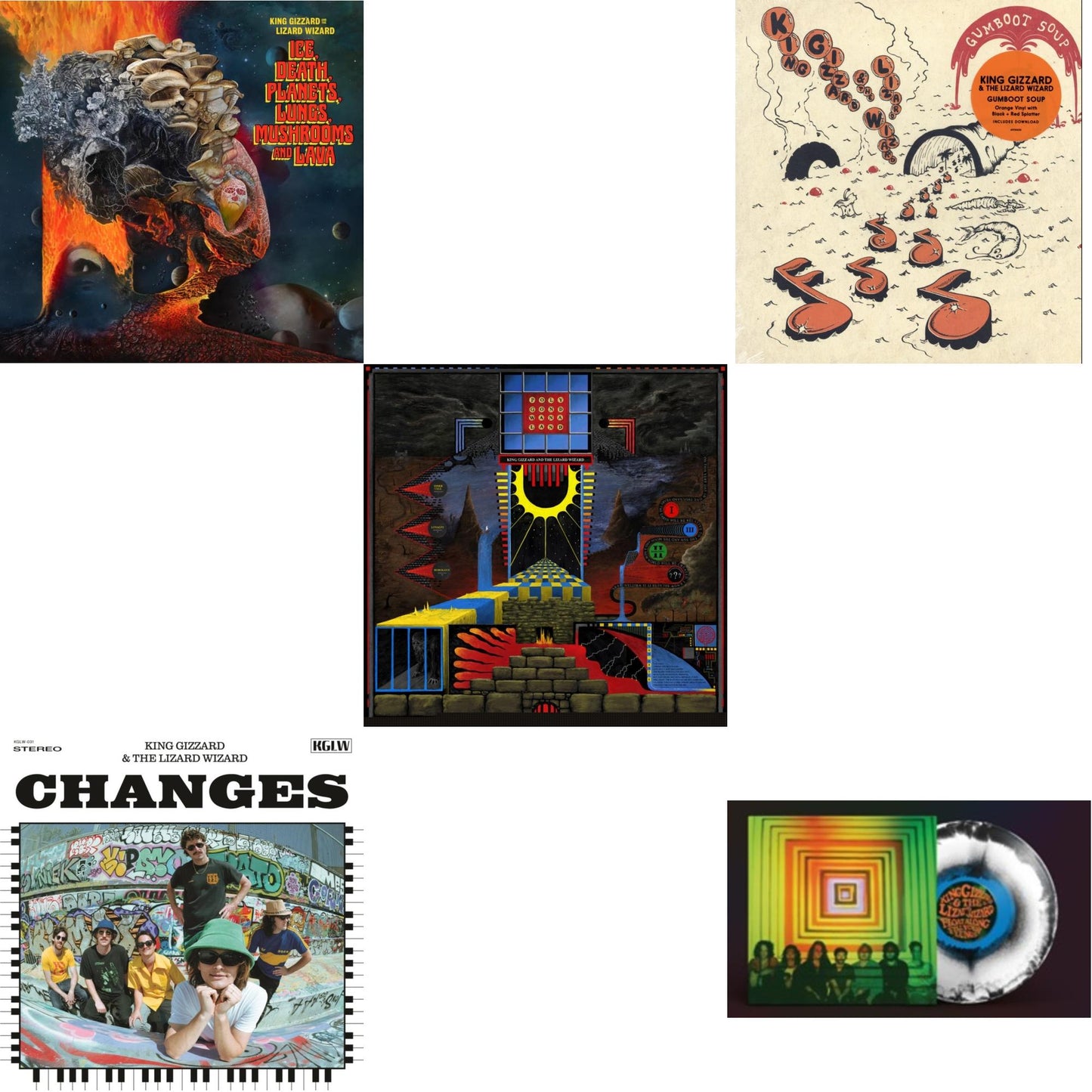 Ice, Death, Planets, Lungs, Mushrooms & Lava (2LP/Recycled Black Wax Vinyl) & Changes (Recycled Black Wax LP Vinyl) & Polygondwanaland & Gumboot Soup & Float Along - Fill Your Lungs (Venusian Sky Color LP Vinyl)