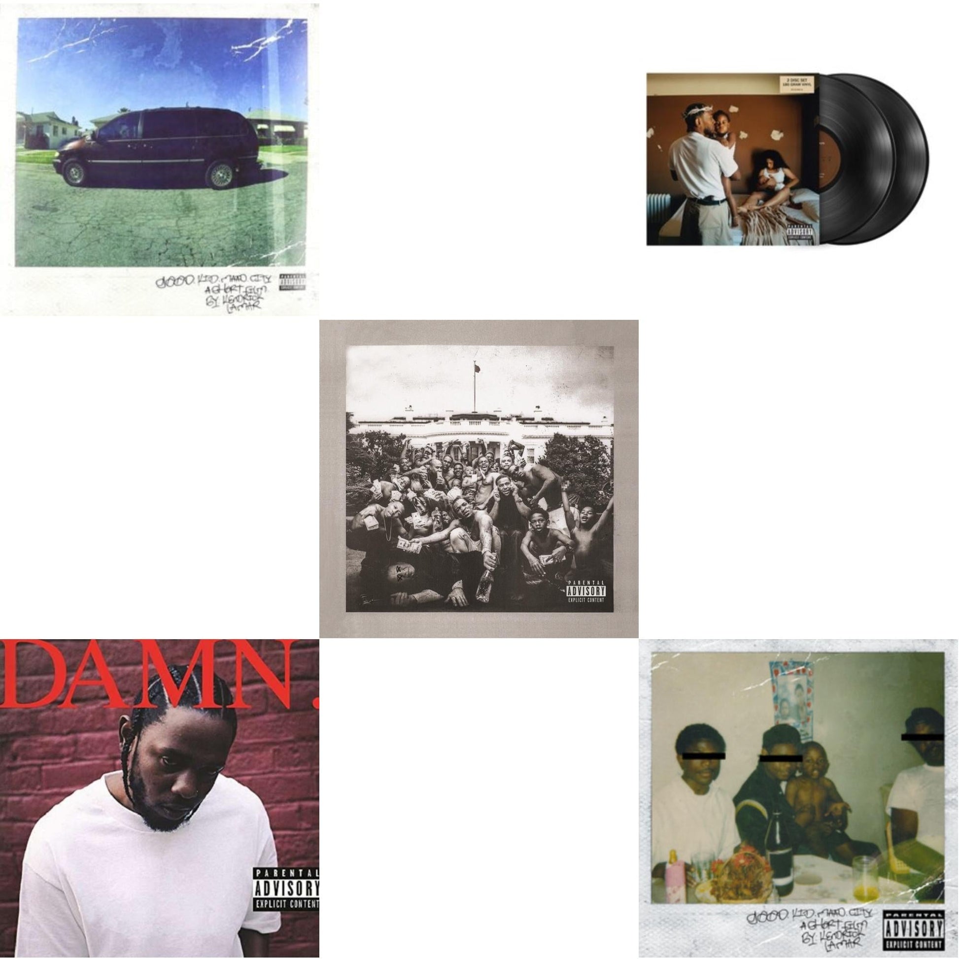 This is a 5 LP Vinyl SKU bundle.
1.This LP Vinyl is brand new.Format: LP VinylMusic Style: Post-PunkThis item's title is: Good Kid, M.A.A.D CityArtist: Kendrick LamarLabel: IGABarcode: 602537192267Release Date: 10/22/2012
2.This LP Vinyl is brand new.