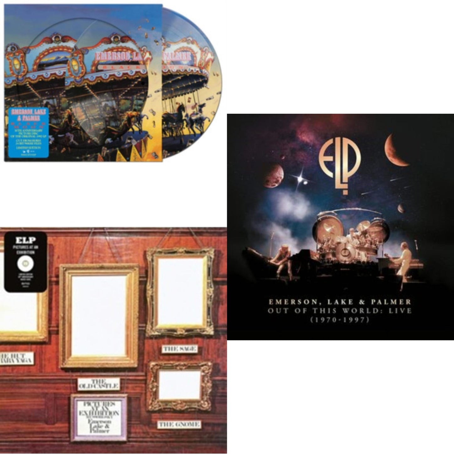 This is a 3 LP Vinyl SKU bundle.
1.This LP Vinyl is brand new.Format: LP VinylMusic Style: Prog RockThis item's title is: Out Of This World: Live (1970-1997) (10LP)Artist:  Lake & Palmer EmersonLabel: BMG RIGHTS MANAGEMENT (UK) LLCBarcode: 4050538604856Release Date: 10/29/2021
2.