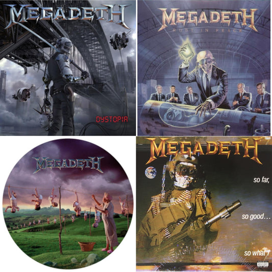 This is a 4 LP Vinyl SKU bundle.
1.This LP Vinyl is brand new.Format: LP VinylMusic Style: Heavy MetalThis item's title is: Rust In PeaceArtist: MegadethLabel: Capitol RecordsBarcode: 077779193516Release Date: 10/28/2008
2.This LP Vinyl is brand new.