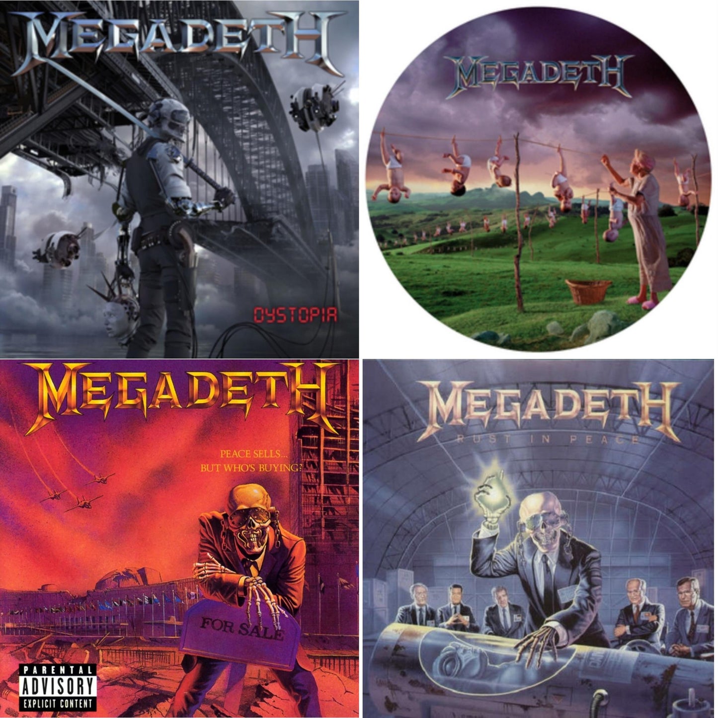 This is a 4 LP Vinyl SKU bundle.
1.This LP Vinyl is brand new.Format: LP VinylMusic Style: Heavy MetalThis item's title is: Peace Sells But Who's BuyingArtist: MegadethLabel: CAPITOLBarcode: 077771252617Release Date: 10/28/2008
2.This LP Vinyl is brand new.