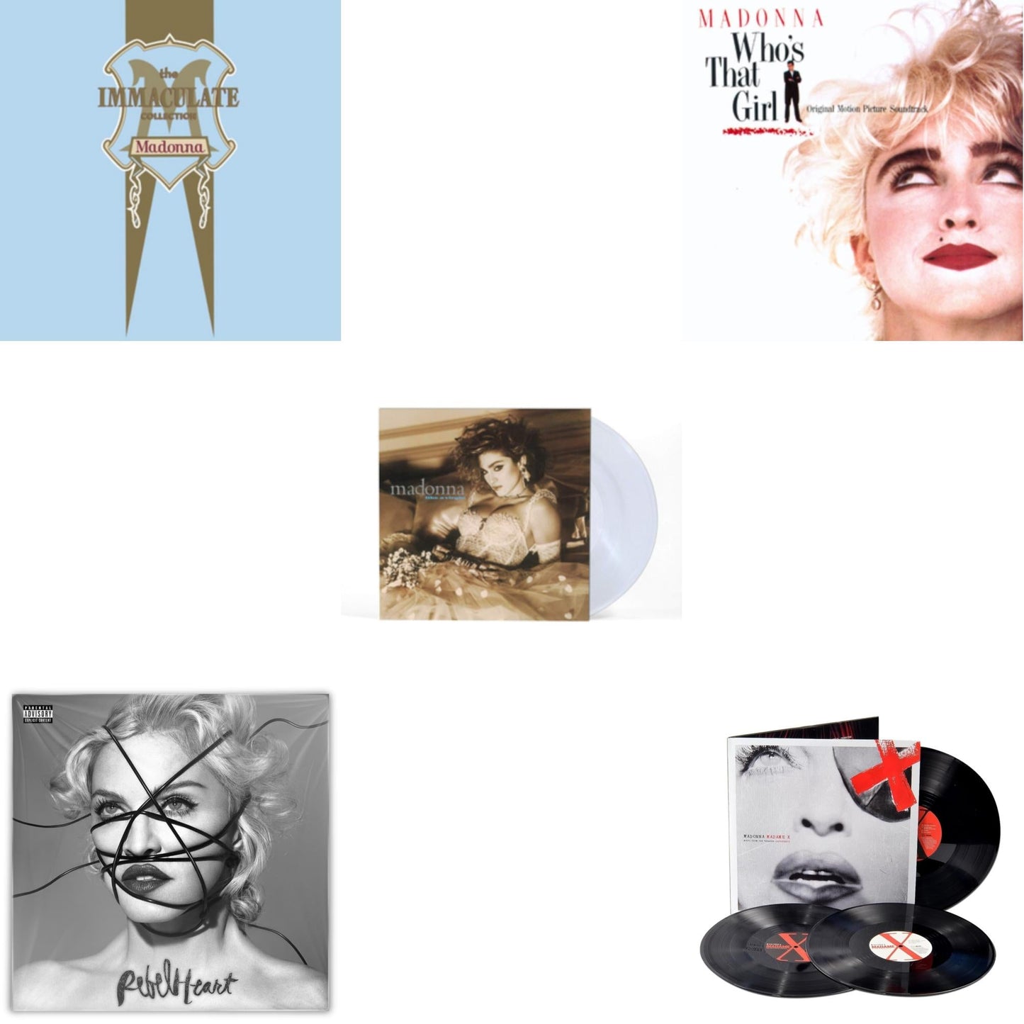 Rebel Heart & Madame X (Live) (3LP) & Like A Virgin (Clear LP Vinyl) & Immaculate Collection (2LP) & Who's That Girl Ost (Back 2 The 80S) (I)