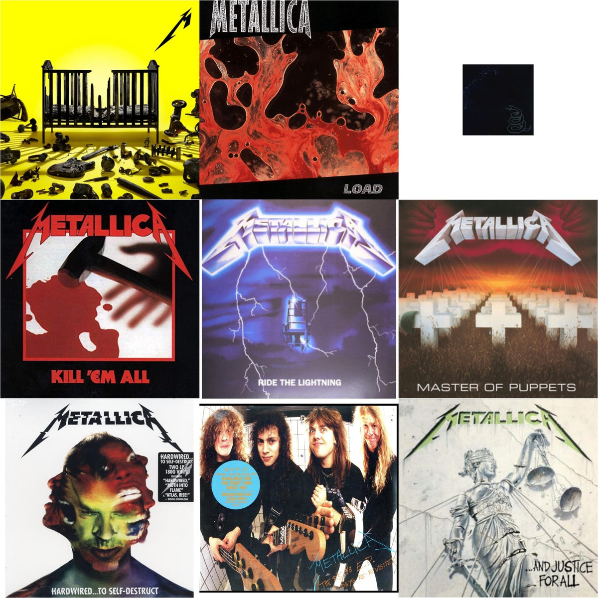 72 Seasons (2LP) & Load (Remastered/2LP/180G) & Black Album (Remastered/2LP) & Kill Em All (180G) & Ride The Lightning (180G) & Master Of Puppets (Remastered) & Hardwired To Self-Destruct (2LP/180G/Dl Card)