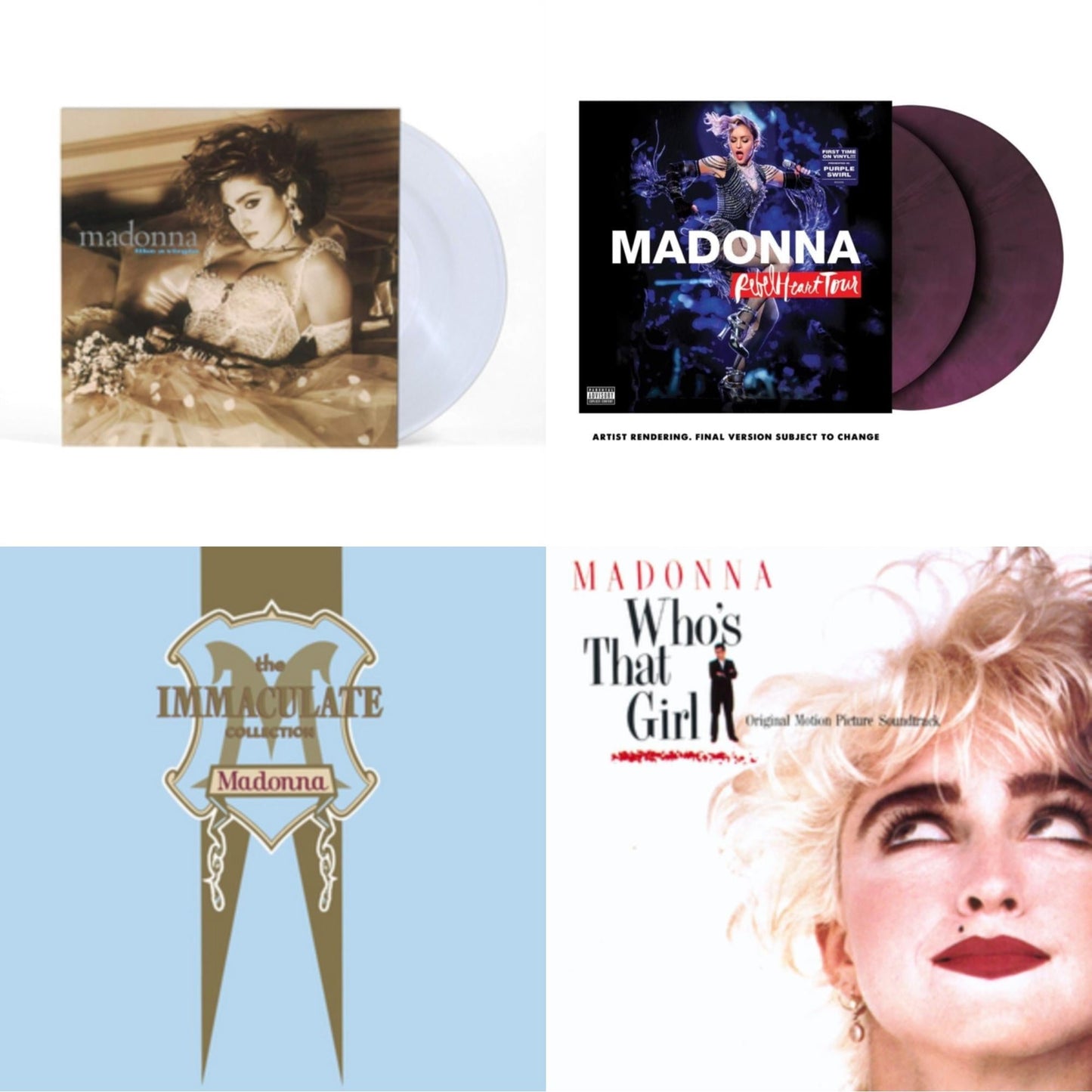 Rebel Heart Tour (X) (Purple Galaxy Swirl Vinyl/2LP) & Like A Virgin (Clear LP Vinyl) & Immaculate Collection (2LP) & Who's That Girl Ost (Back 2 The 80S) (I)