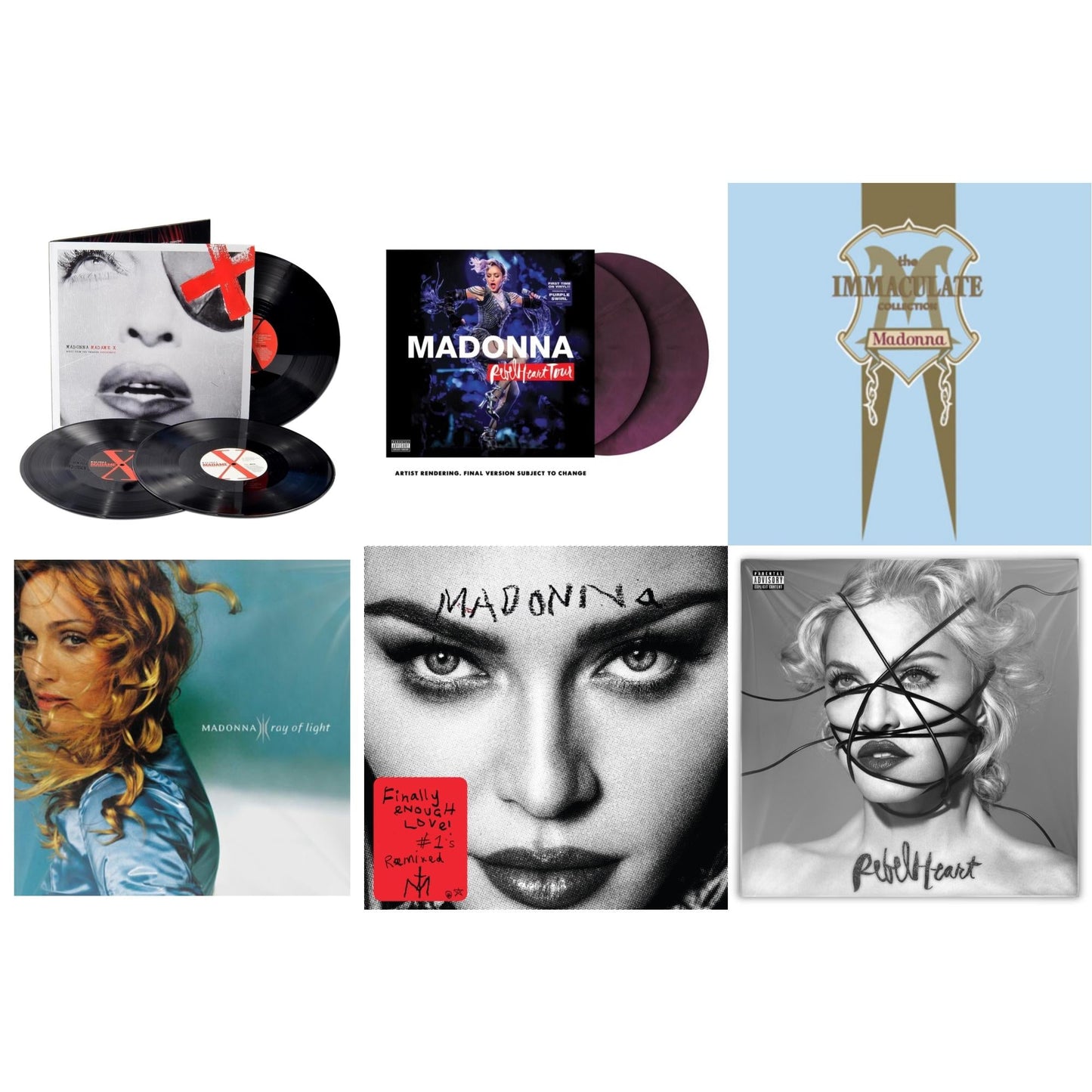 Ray Of Light (2LP/180G) & Rebel Heart Tour (X) (Purple Galaxy Swirl Vinyl/2LP) & Rebel Heart & Madame X (Live) (3LP) & Finally Enough Love (2LP) & Immaculate Collection (2LP)