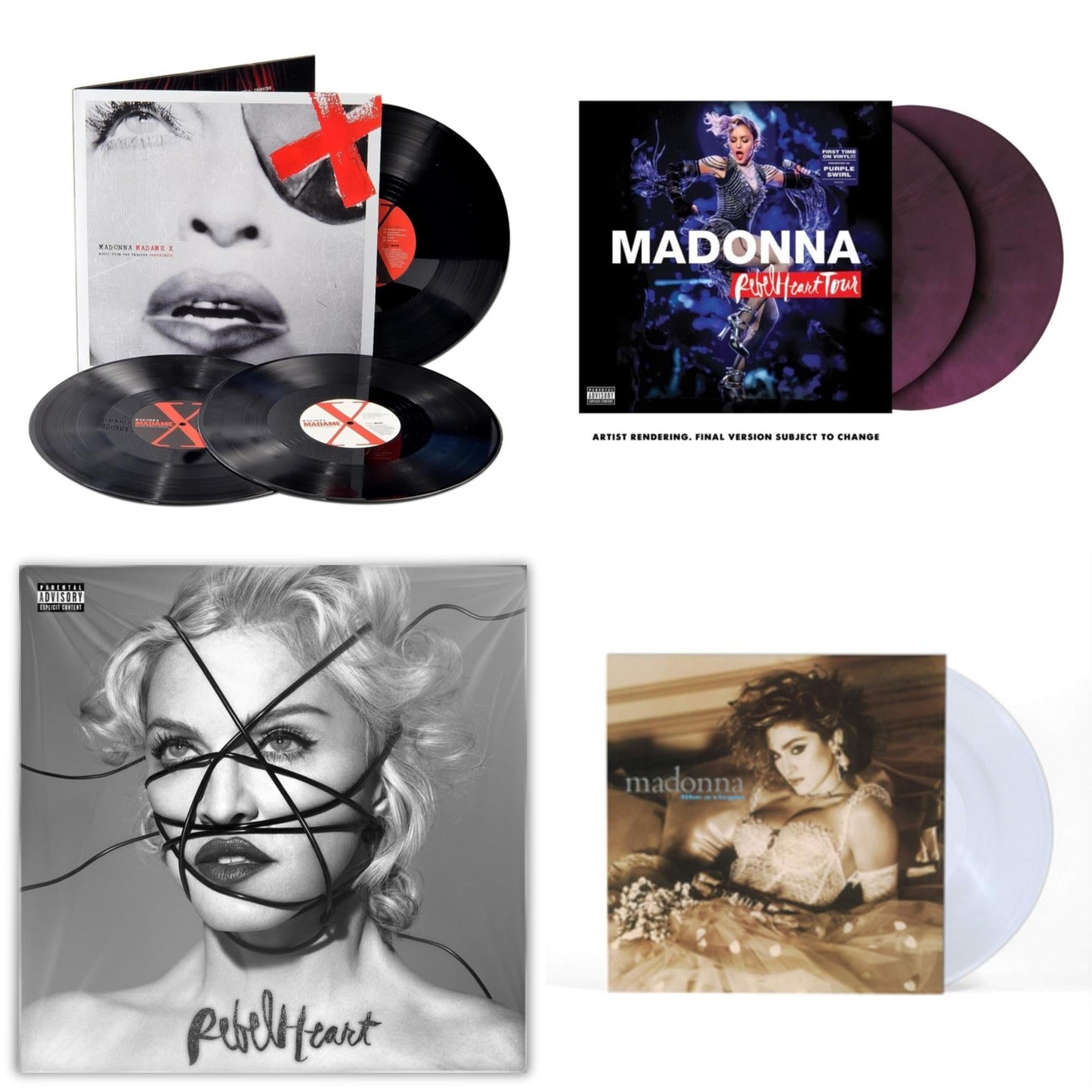 Rebel Heart Tour (X) (Purple Galaxy Swirl Vinyl/2LP) & Rebel Heart & Madame X (Live) (3LP) & Like A Virgin (Clear LP Vinyl)