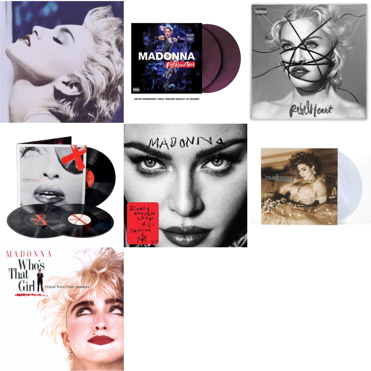 True Blue (180G) & Rebel Heart Tour (X) (Purple Galaxy Swirl Vinyl/2LP) & Rebel Heart & Madame X (Live) (3LP) & Finally Enough Love (2LP) & Like A Virgin (Clear LP Vinyl) & Who's That Girl Ost (Back 2 The 80S) (I)