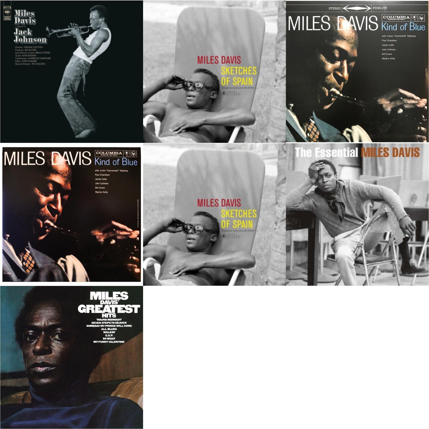 Tribute To Jack Johnson (140G/Dl Insert) & Sketches Of Spain (Limited Edition/Yellow LP Vinyl) & Kind Of Blue (180G) & Kind Of Blue (Mono) & Sketches Of Spain & Essential Miles Davis (2LP) & Greatest Hits (1969) (150G/Dl Code)