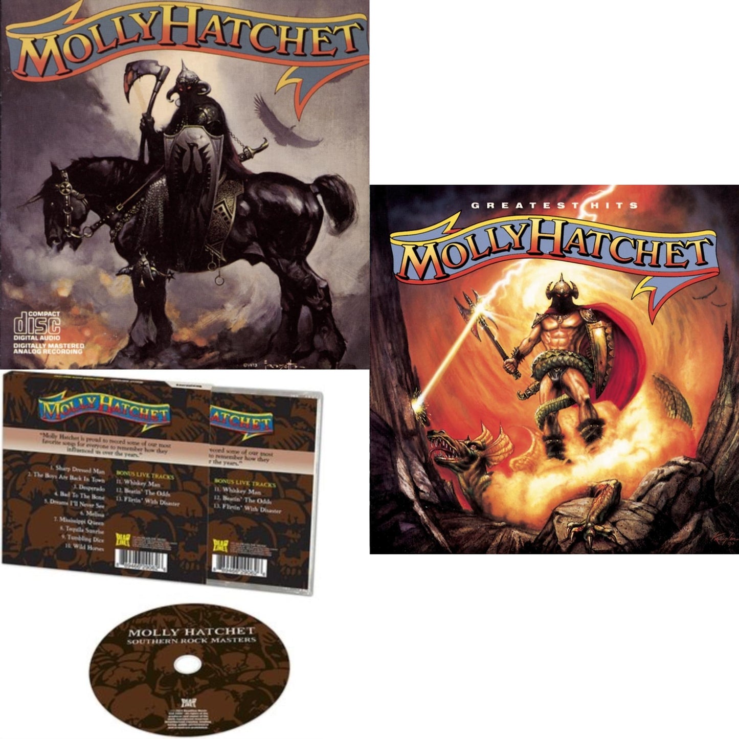 This is a 3 CD SKU bundle.
1.This CD is brand new.Format: CDMusic Style: Southern RockThis item's title is: Molly HatchetArtist: Molly HatchetLabel: SONY SPECIAL MARKETINGBarcode: 886972377629Release Date: 2/5/2008
2.This CD is brand new.