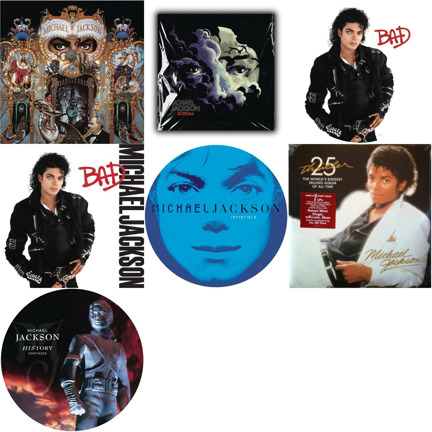 This is a 7 LP Vinyl SKU bundle.
1.This LP Vinyl is brand new.Format: LP VinylMusic Style: Pop RapThis item's title is: Dangerous (180G/2LP)Artist: Michael JacksonLabel: LEGACY/ EPICBarcode: 888751209312Release Date: 11/20/2015
2.