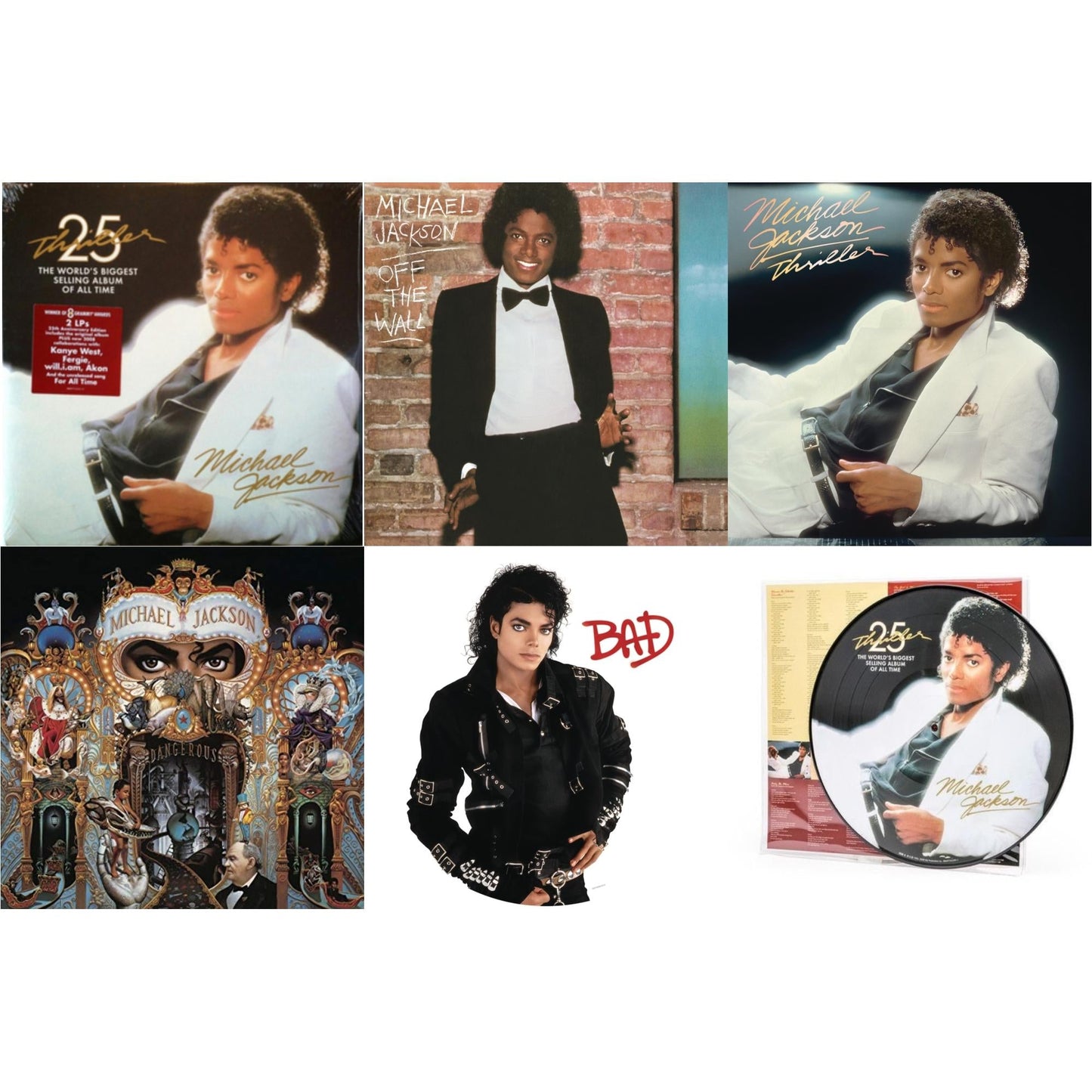 This is a 6 LP Vinyl SKU bundle.
1.This LP Vinyl is brand new.Format: LP VinylMusic Style: Pop RapThis item's title is: Thriller (25Th Anniversary Edition/2LP/180G/Gatefold)Artist: Michael JacksonLabel: LEGACYBarcode: 886972334417Release Date: 2/19/2008
2.This LP Vinyl is brand new.