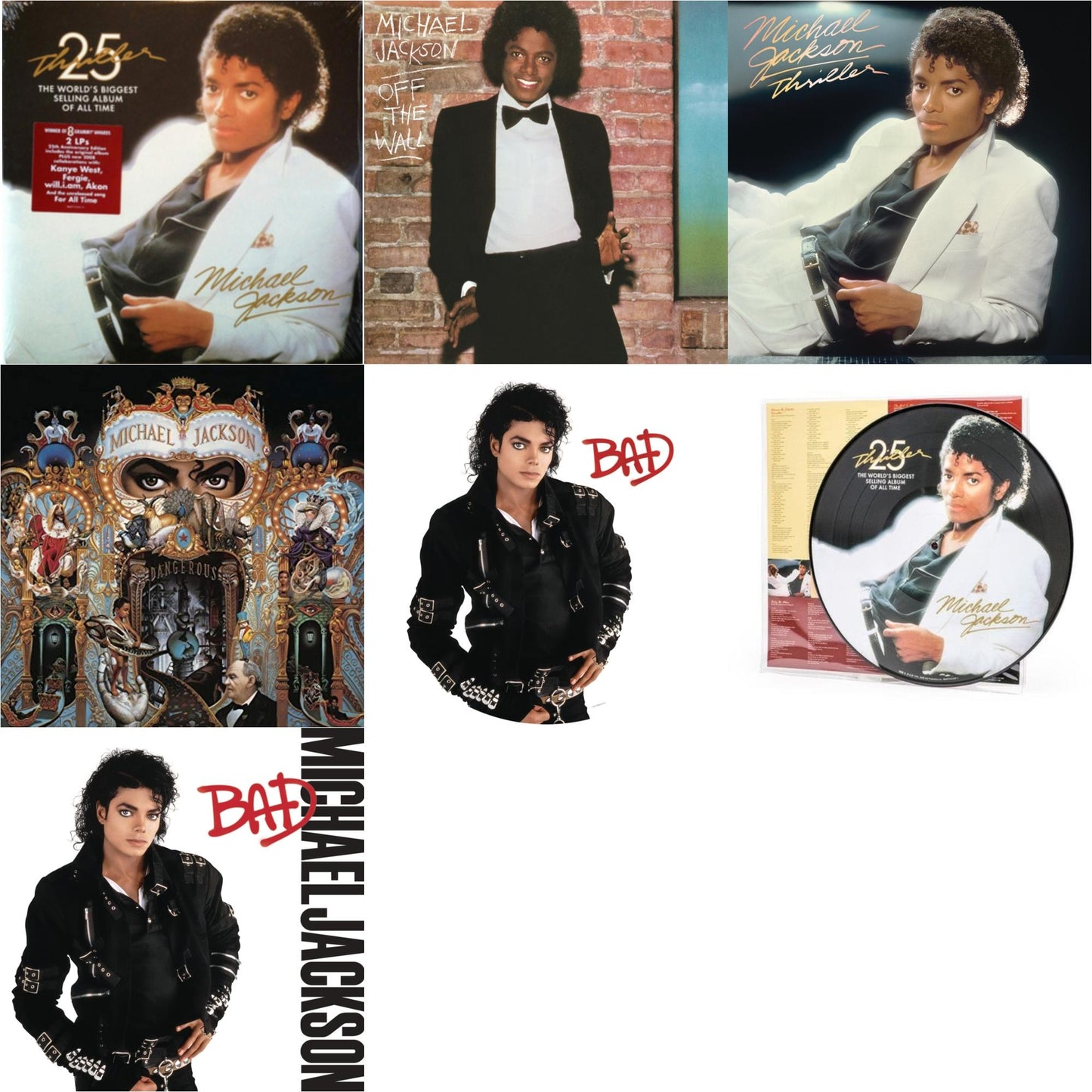 This is a 7 LP Vinyl SKU bundle.
1.This LP Vinyl is brand new.Format: LP VinylMusic Style: Pop RapThis item's title is: Thriller (25Th Anniversary Edition/2LP/180G/Gatefold)Artist: Michael JacksonLabel: LEGACYBarcode: 886972334417Release Date: 2/19/2008
2.This LP Vinyl is brand new.