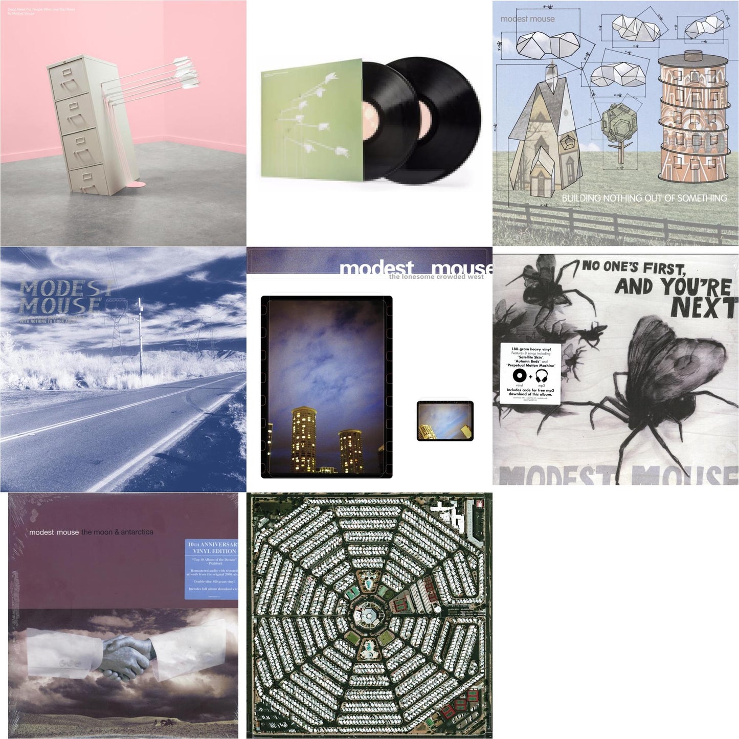 This is a 8 LP Vinyl SKU bundle.
1.This LP Vinyl is brand new.Format: LP VinylThis item's title is: Good News For People Who Love Bad News (Deluxe) (2LP/Baby Pink & Spring Green Vinyl)Artist: Modest MouseBarcode: 196588302817Release Date: 5/17/2024
2.This LP Vinyl is brand new.