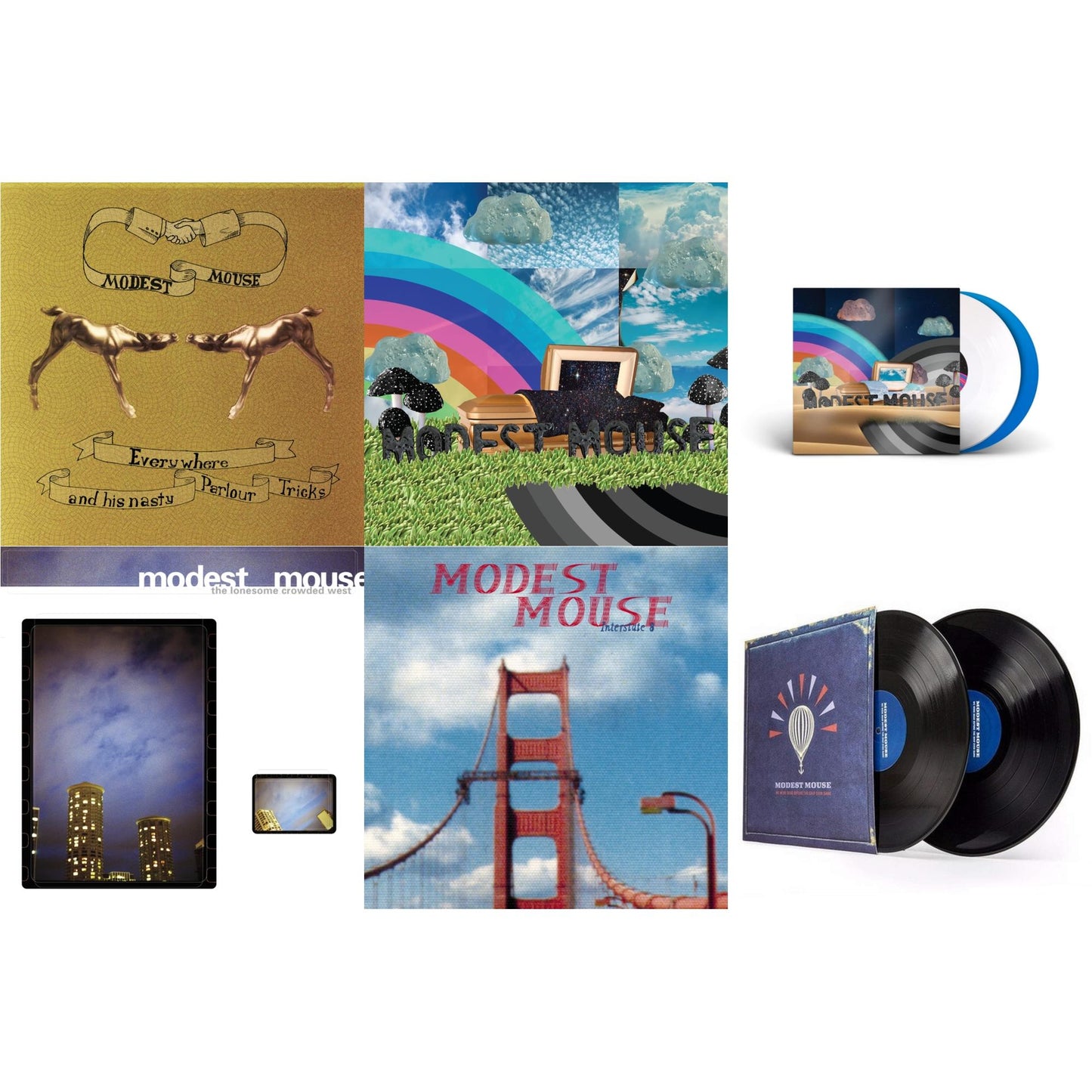 This is a 6 LP Vinyl SKU bundle.
1.This LP Vinyl is brand new.Format: LP VinylMusic Style: Indie RockThis item's title is: Everywhere & His Nasty Parlor Tricks (180G)Artist: Modest MouseLabel: EPICBarcode: 074646210413Release Date: 9/25/2001
2.This LP Vinyl is brand new.